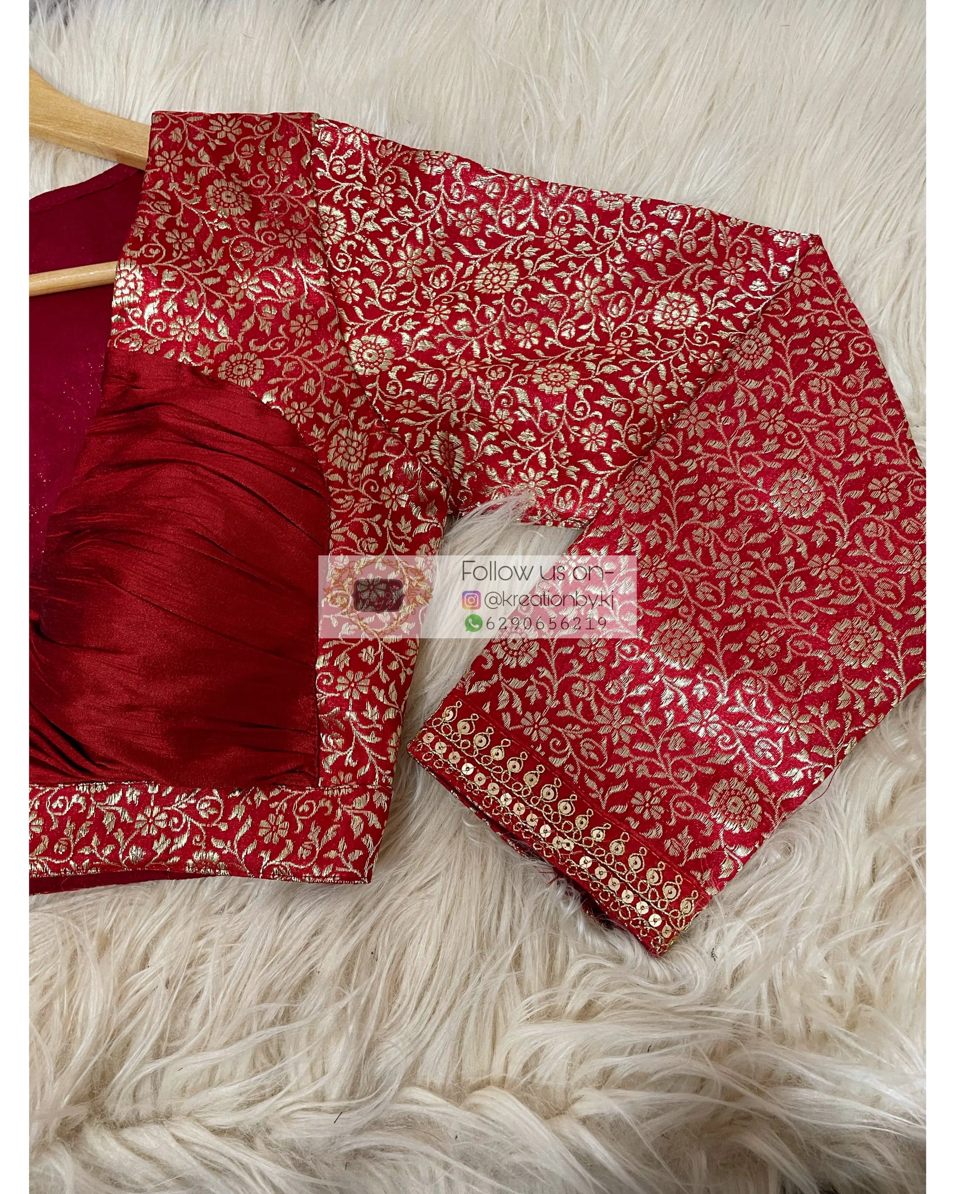 Maroon Brocade Full Sleeve Blouse kreationbykj