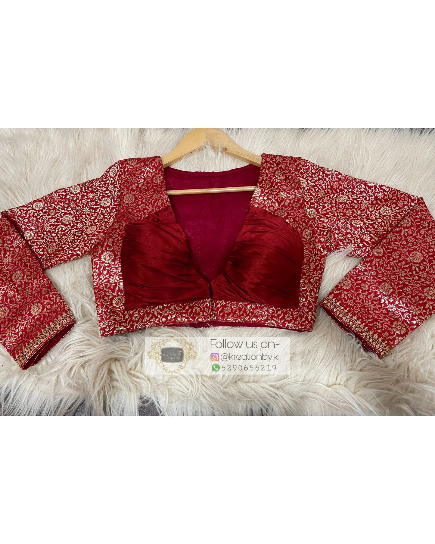 Maroon Brocade Full Sleeve Blouse kreationbykj
