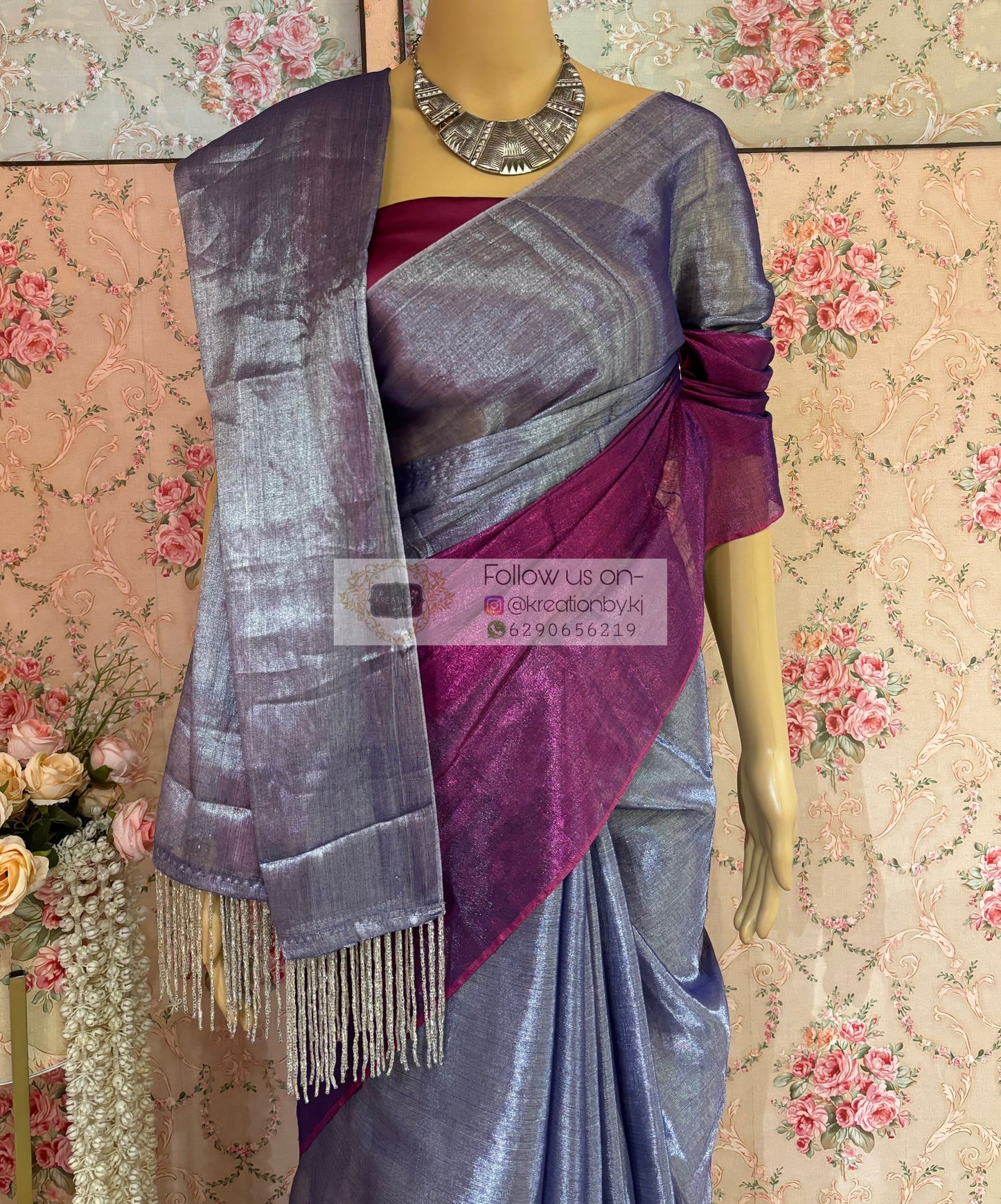 Jamun Gola Cotton Tissue Saree kreationbykj