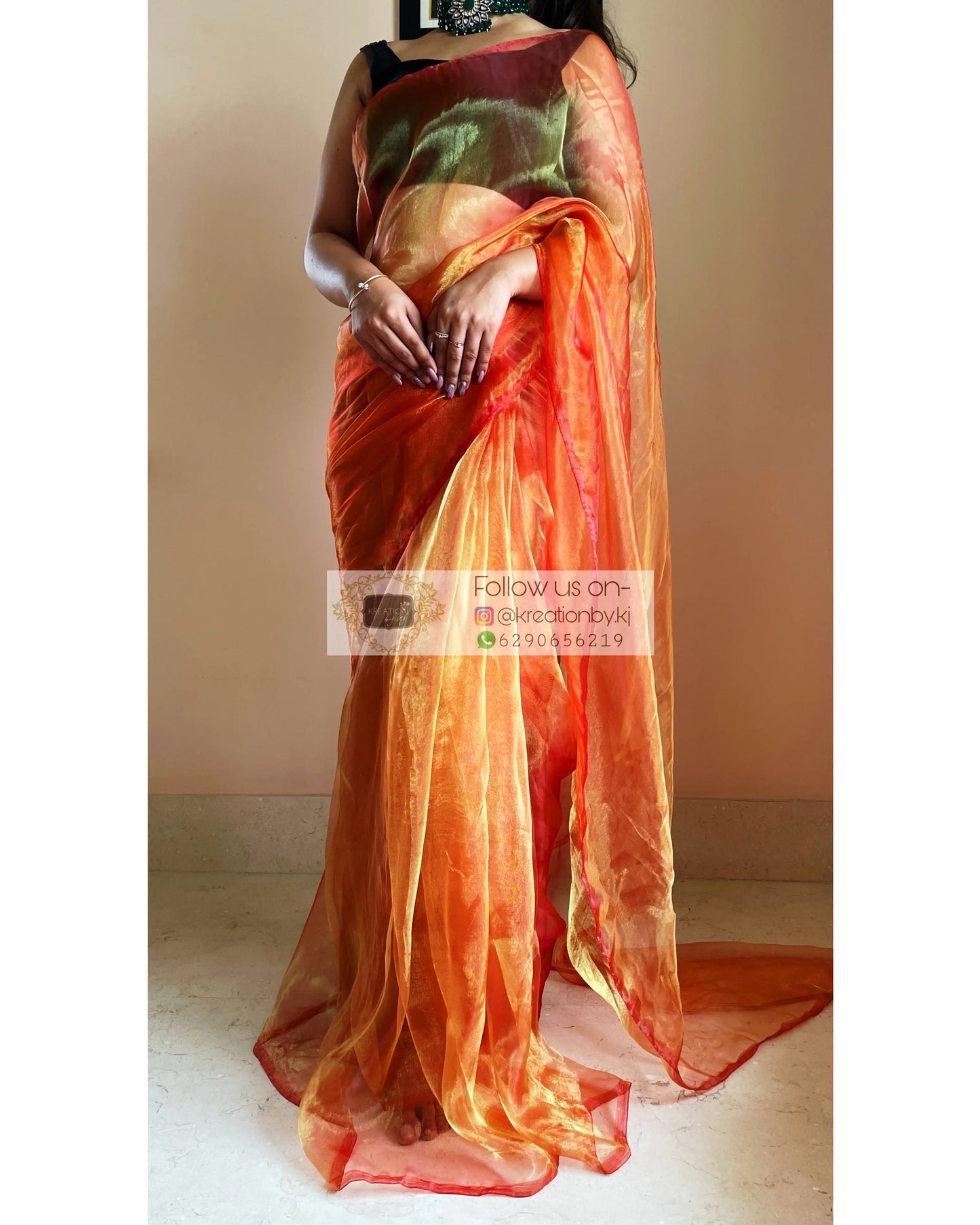 Marigold Glass Tissue Saree kreationbykj