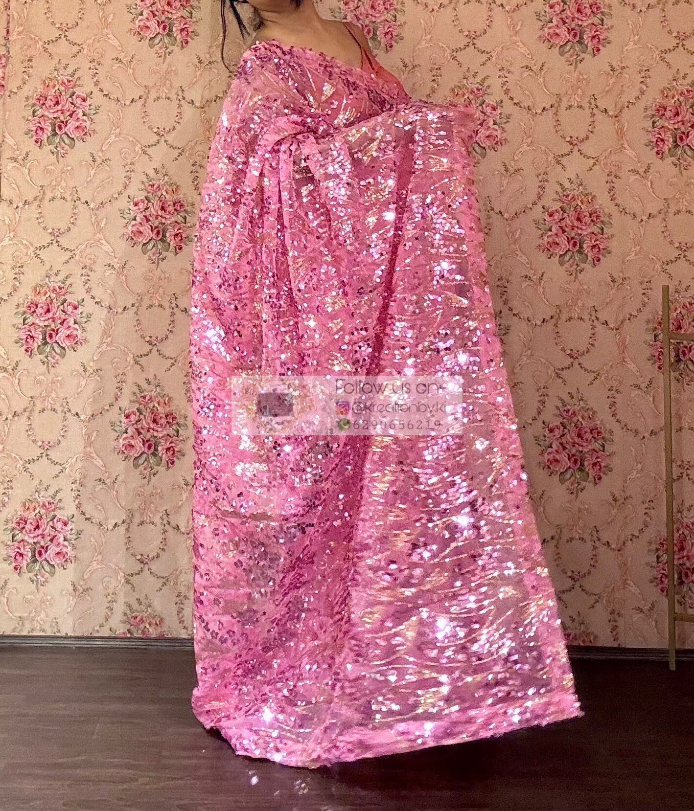 Pink Mermaid Sequin Partywear Saree kreationbykj