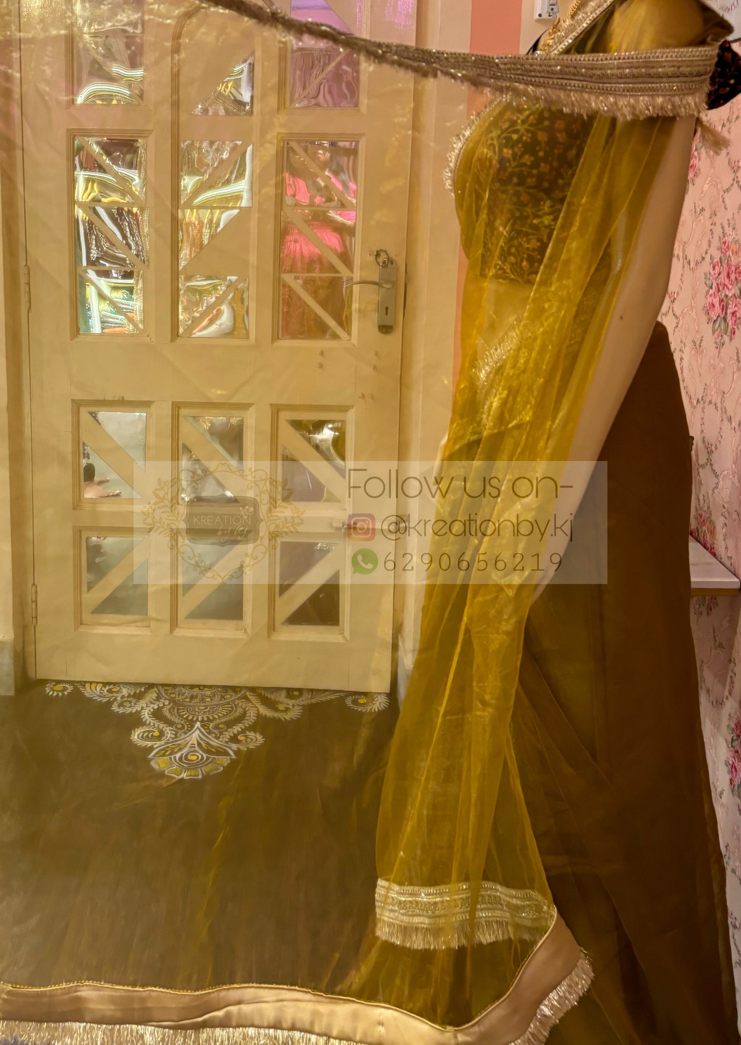 Amber Gold Glass Tissue Banno Saree kreationbykj