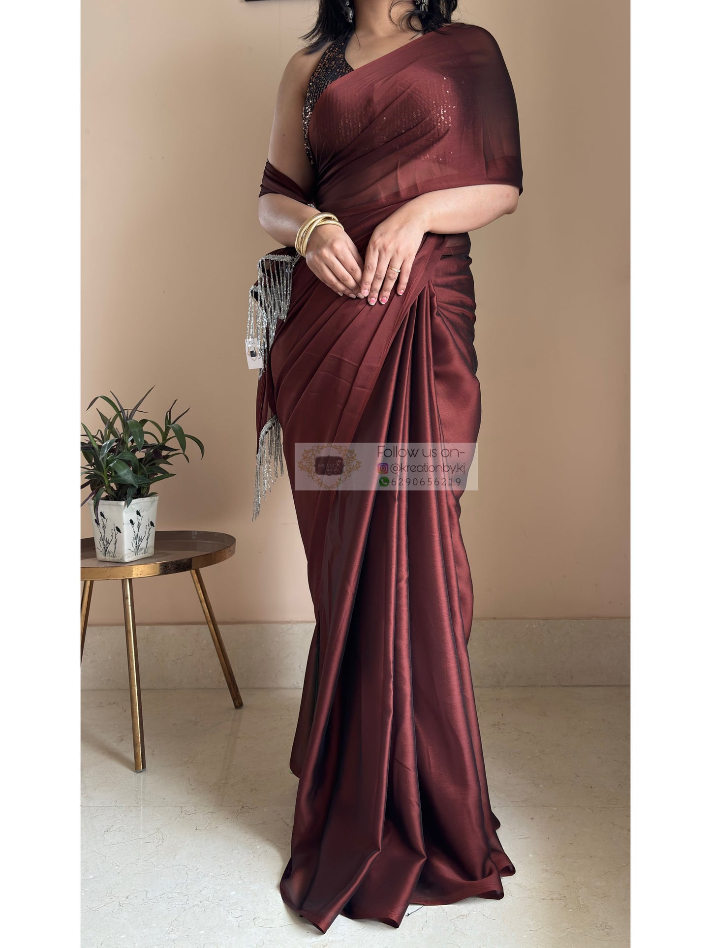 Coffee Brown Georgette Cocktail Saree kreationbykj