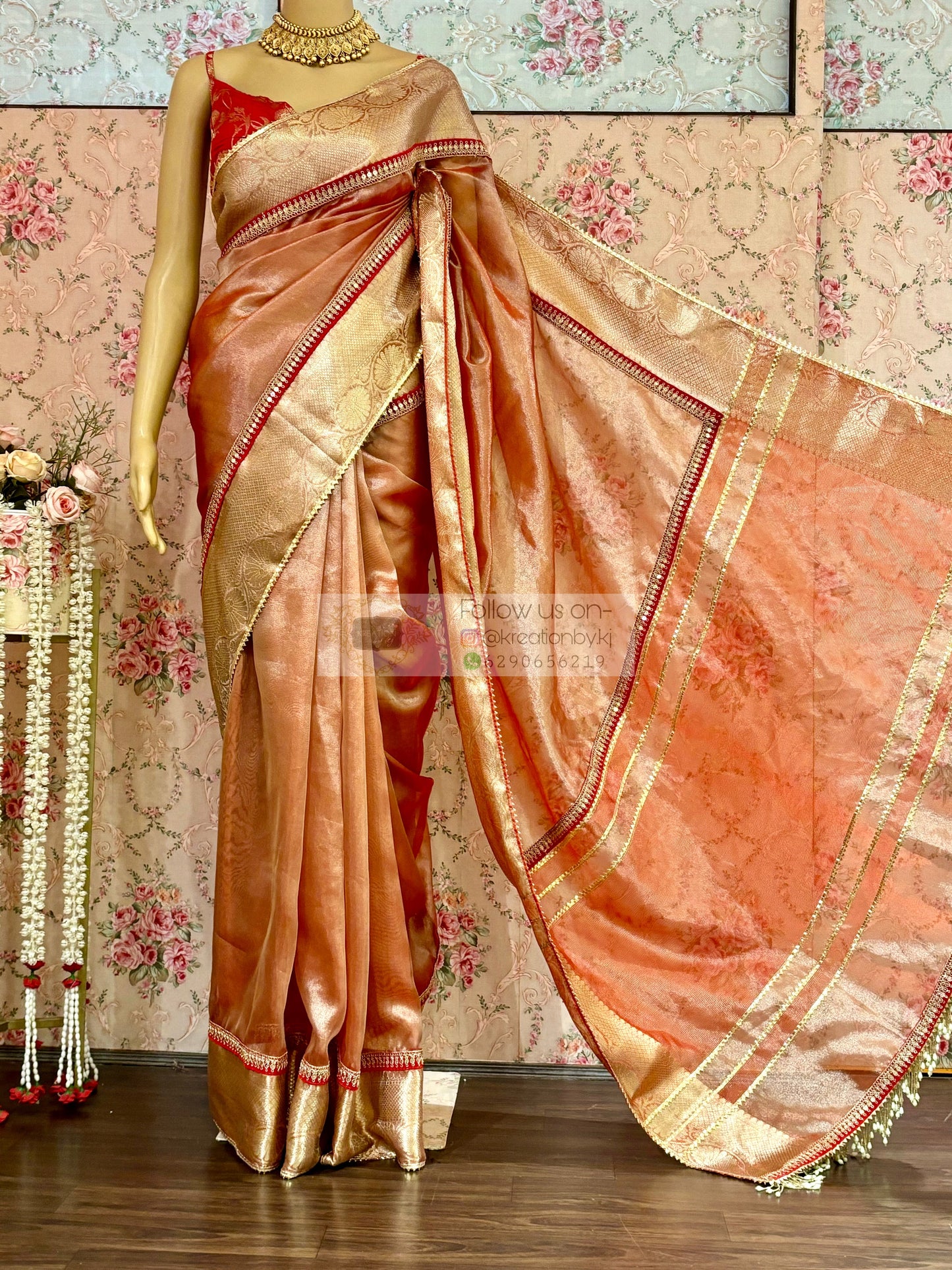 Peach Banarasi Tissue Saree kreationbykj