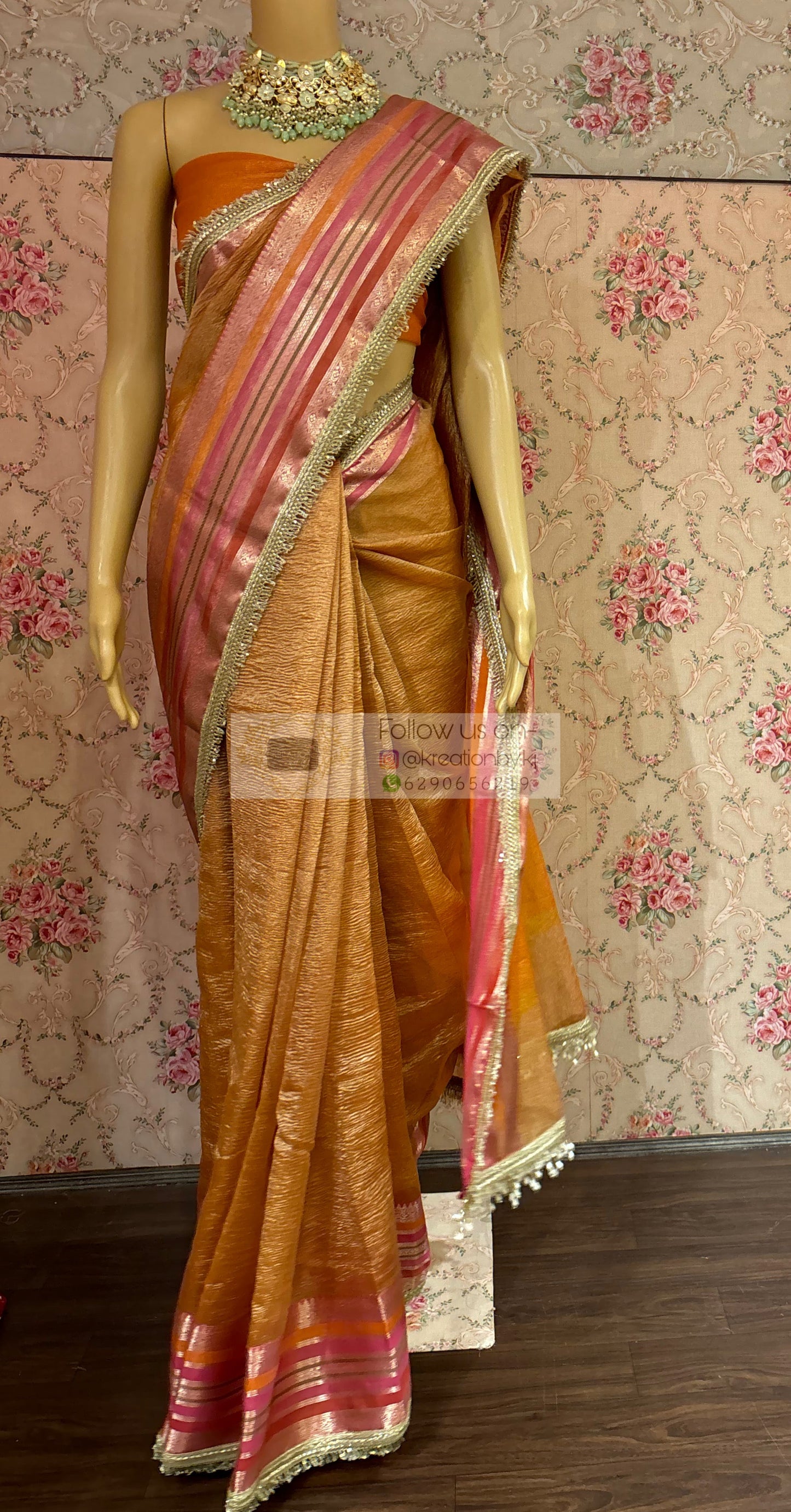 Orange Banarasi Tissue Saree kreationbykj
