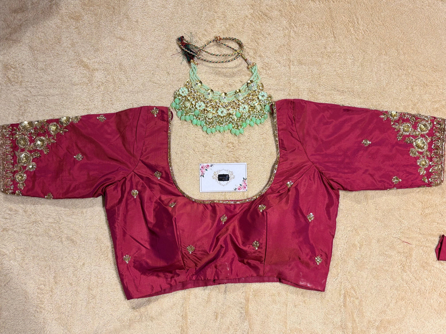 Magenta Bridal Silk Blouse With Zardosi Work kreationbykj