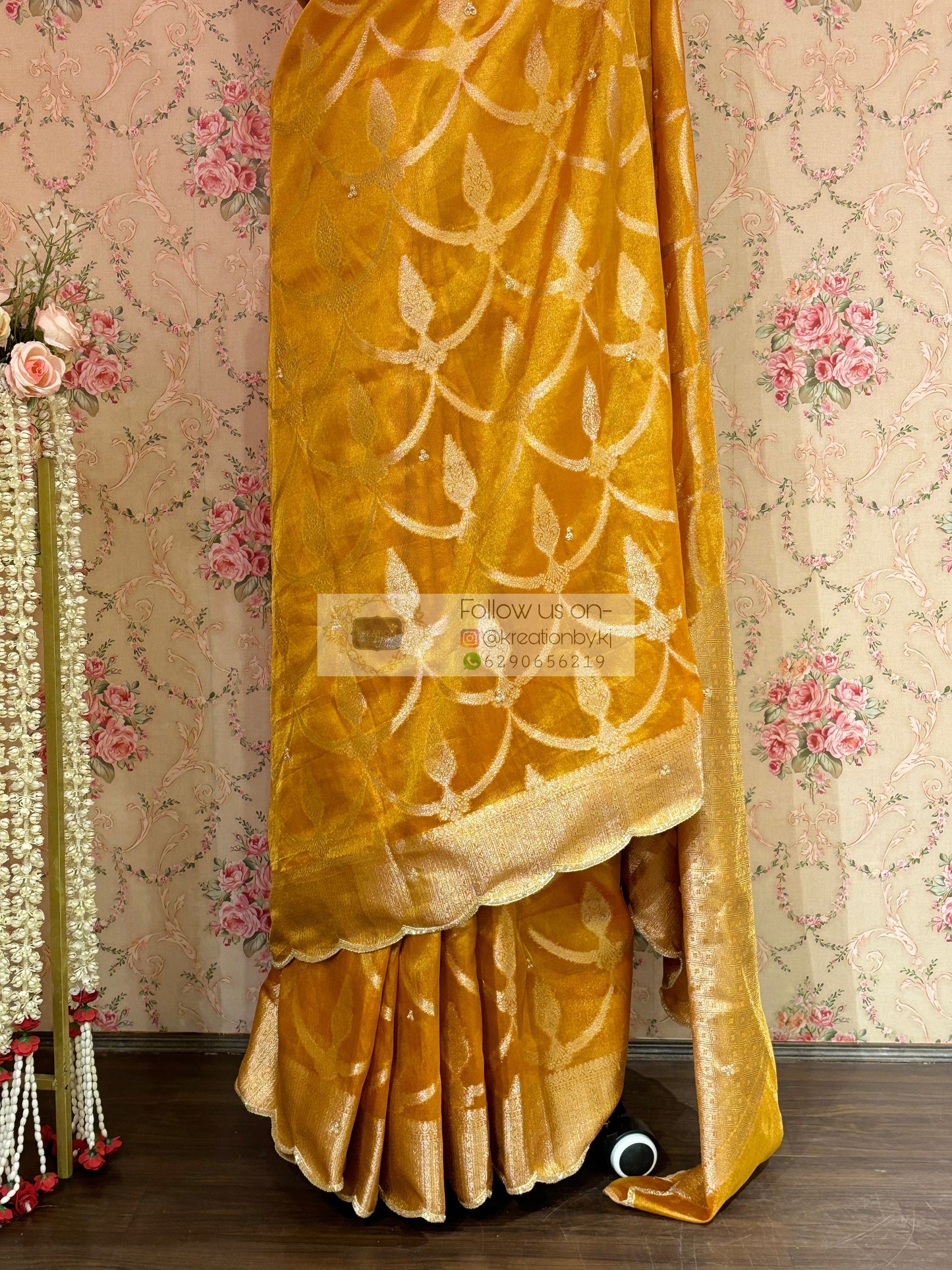 Mustard Yellow Banarasi Tissue Saree kreationbykj