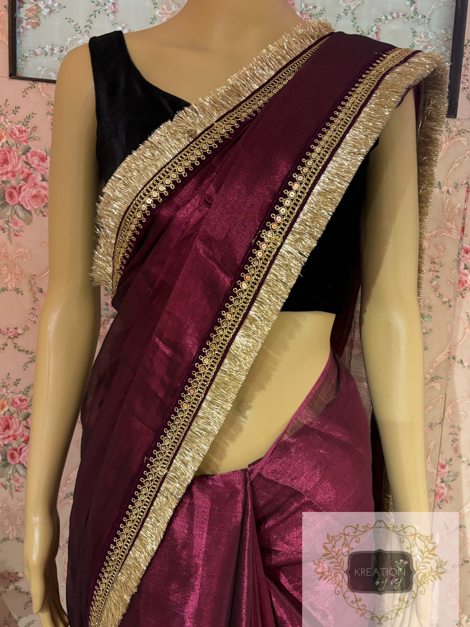 Wine Tissue Banno Saree kreationbykj