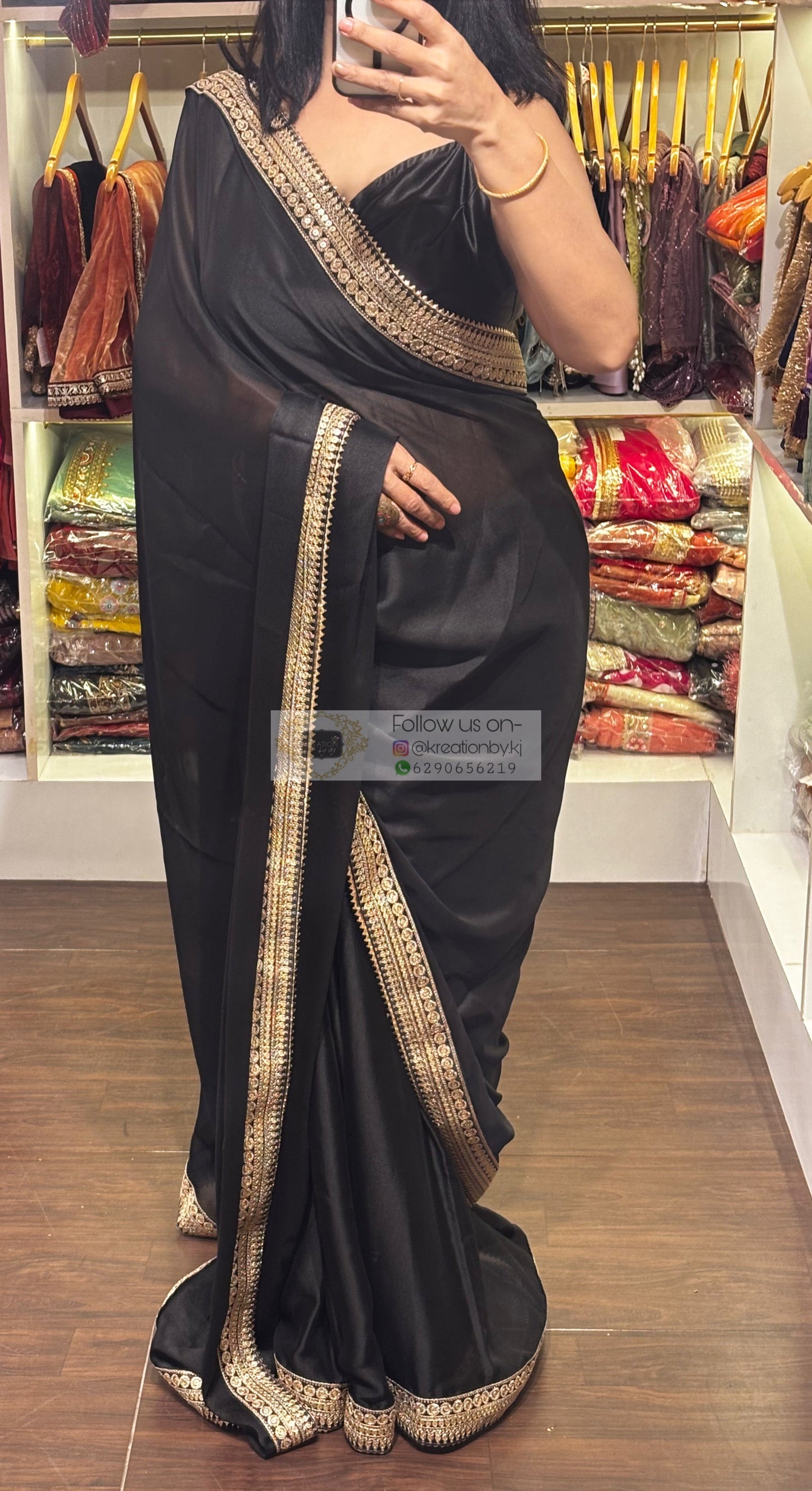 Black Georgette Cocktail Saree kreationbykj
