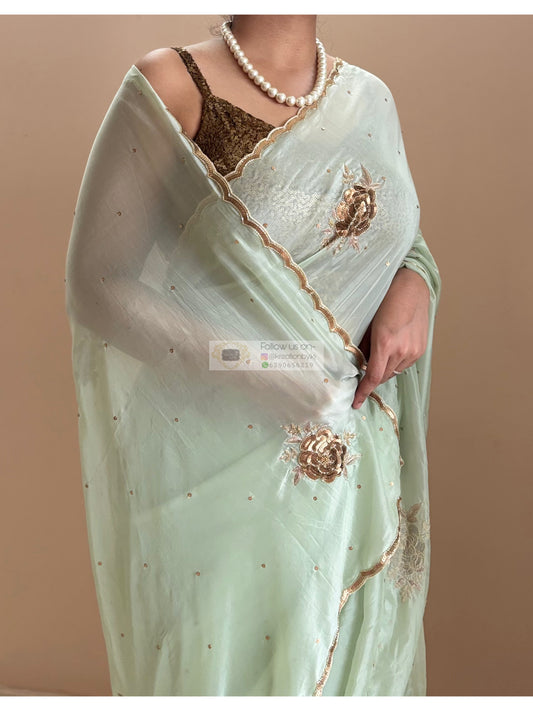 A Moment in Rose In Mint Green Organza Saree