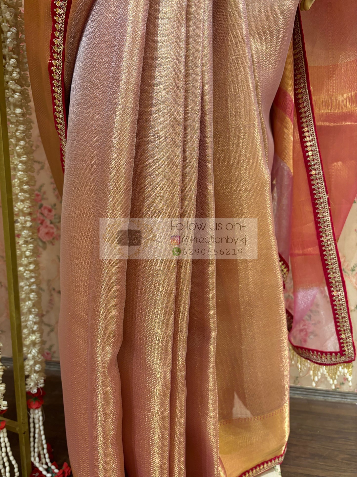 Dusty Pink Tissue Banarasi Saree with Designer Velvet Blouse kreationbykj