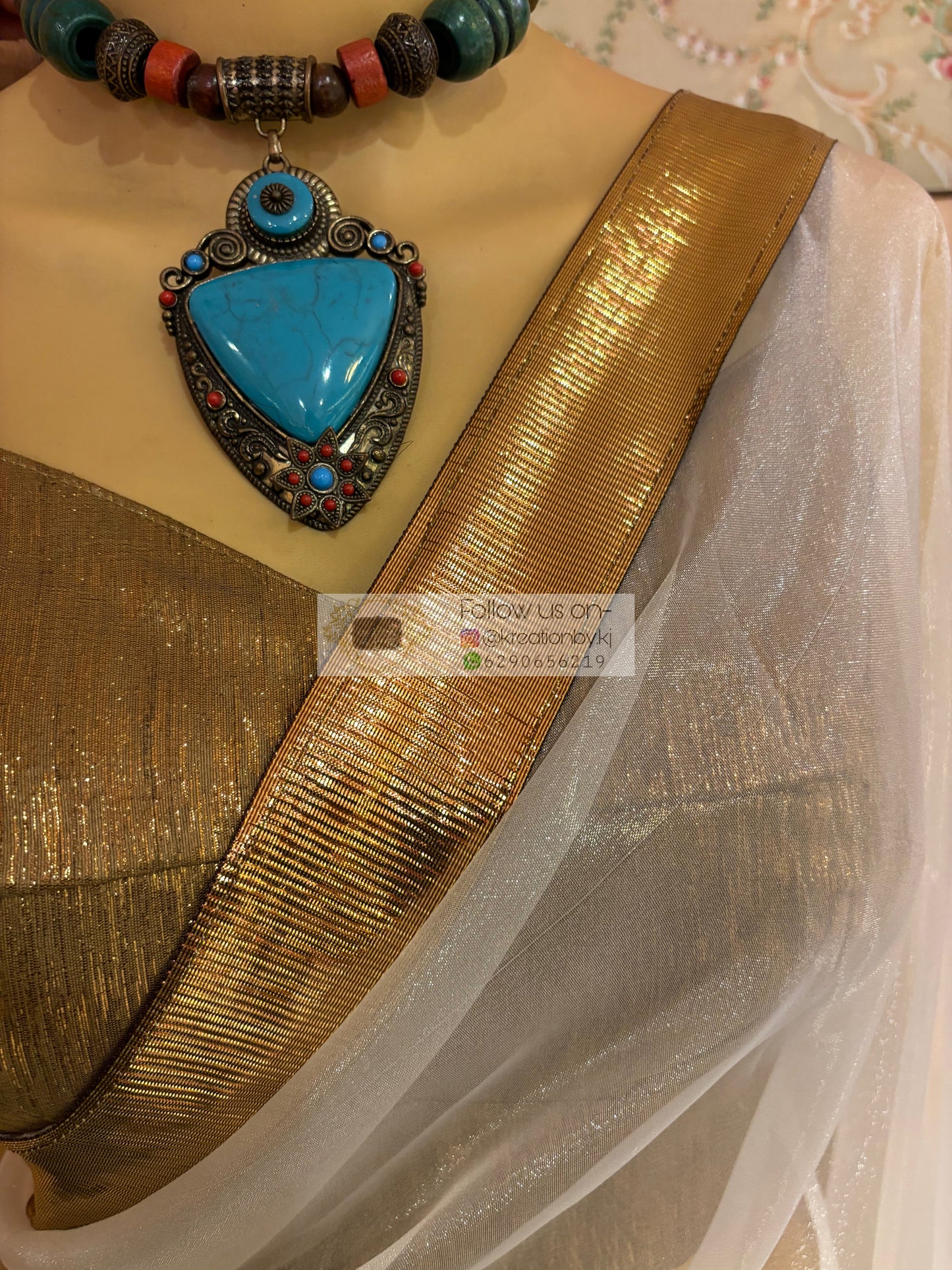 White Organza Saree with Gota Border kreationbykj