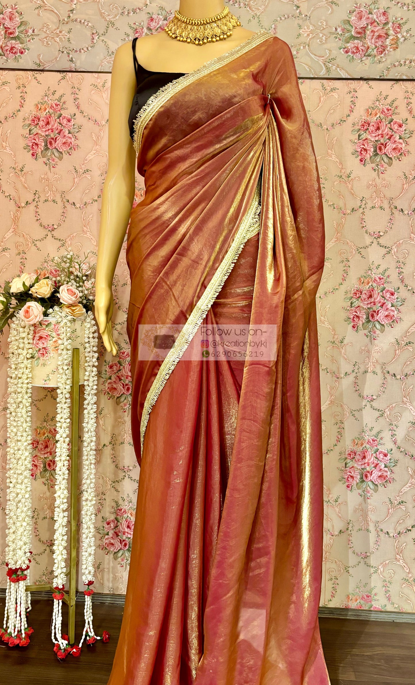 Hot Pink Metallic Shimmer Satin Banno Saree kreationbykj