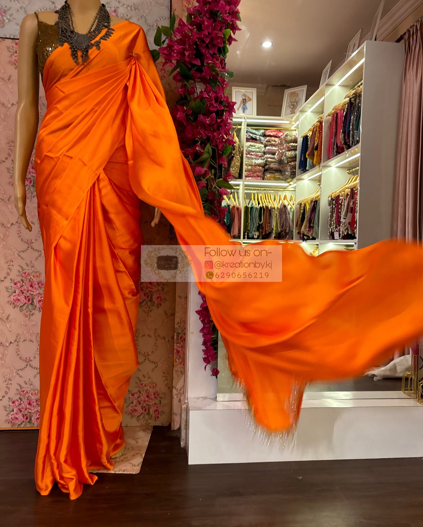 Komola Satin Silk Saree with Handmade Tassels on Pallu kreationbykj