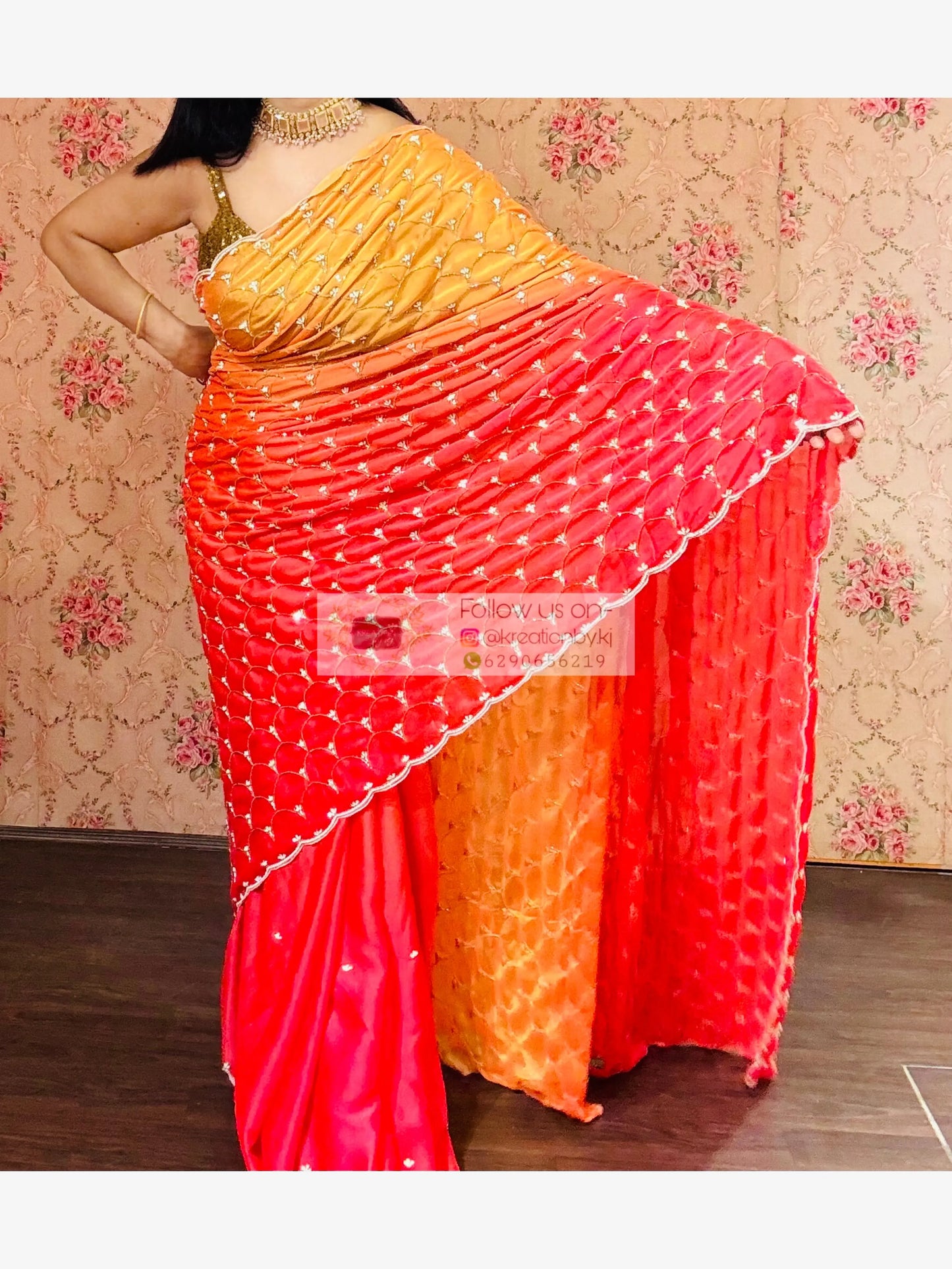 Gulab Khas Ombre Mehraab Jaal Cutdana Saree kreationbykj