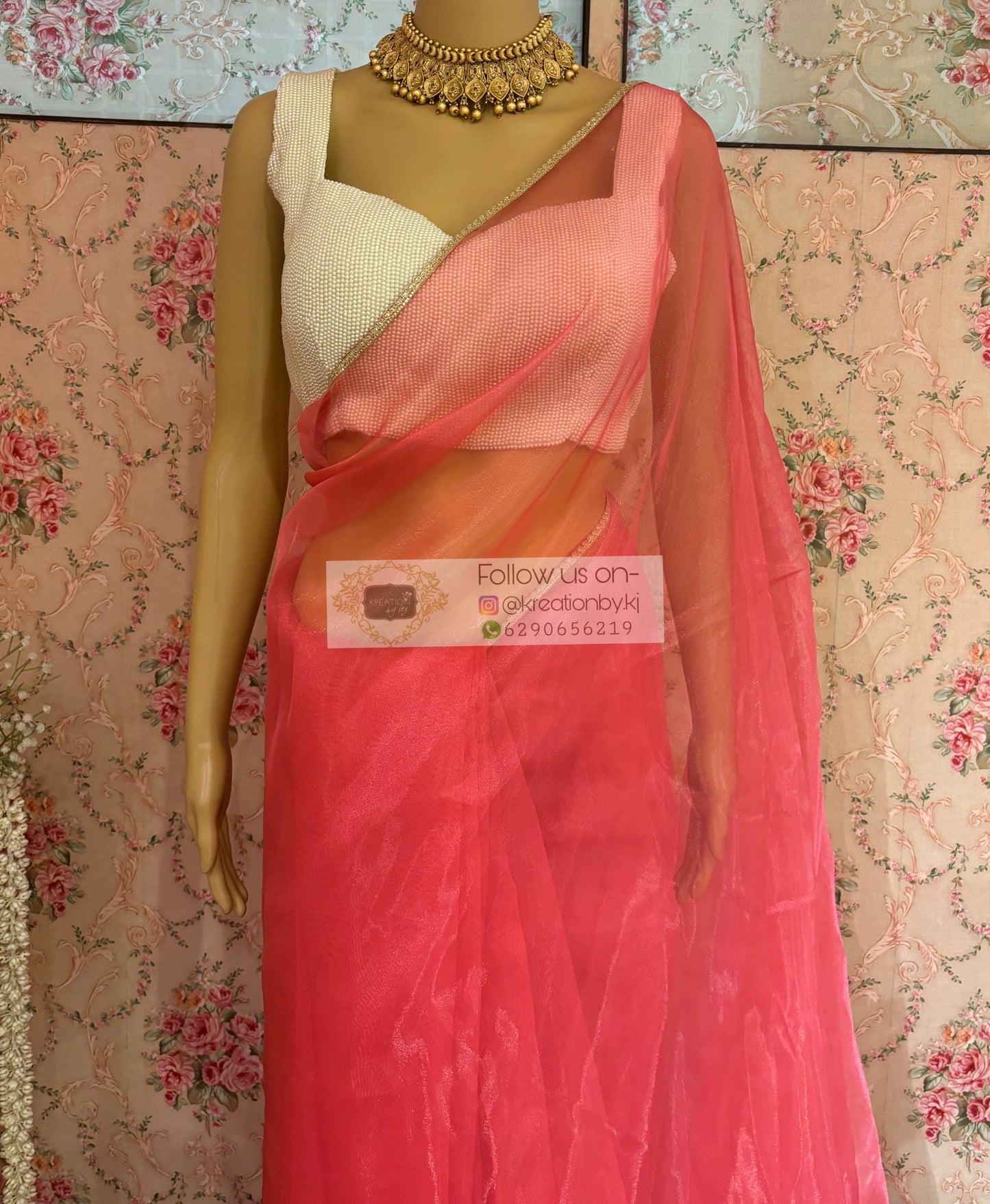 Pink Organza Saree kreationbykj