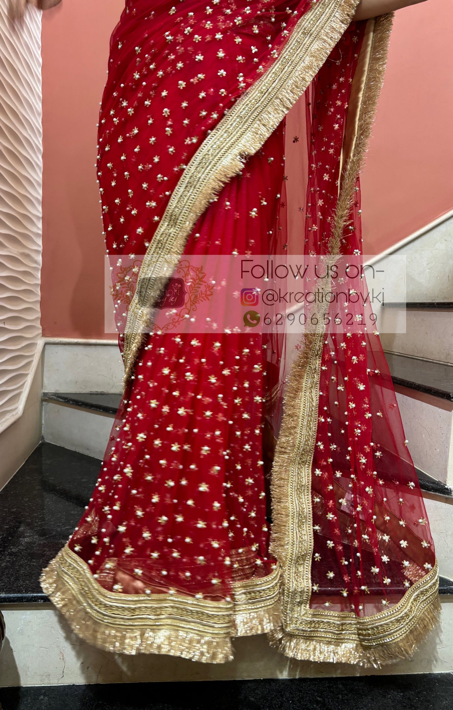 Red Jugnoo Banno Embellished Net Saree kreationbykj