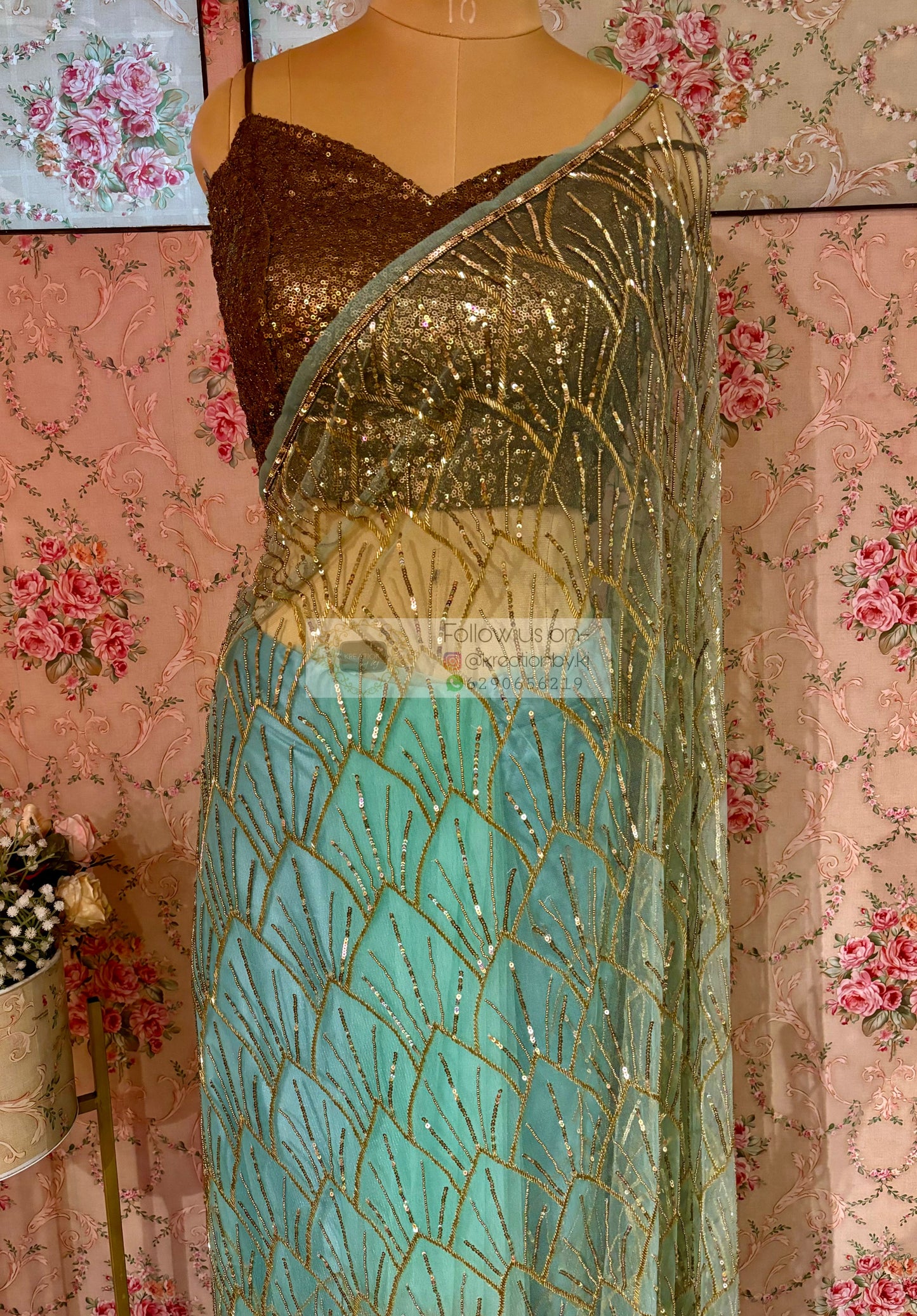 Mint Green A Sky full of Stars Saree kreationbykj