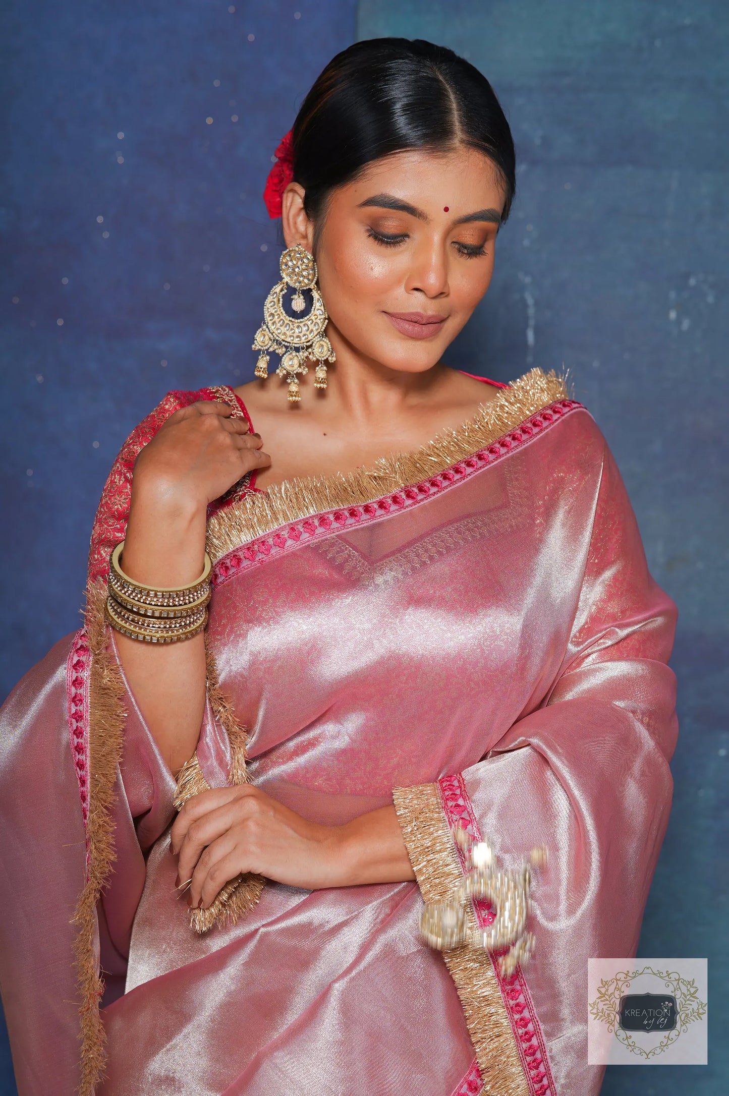 Pink Tissue Banno Saree for Festive Look kreationbykj