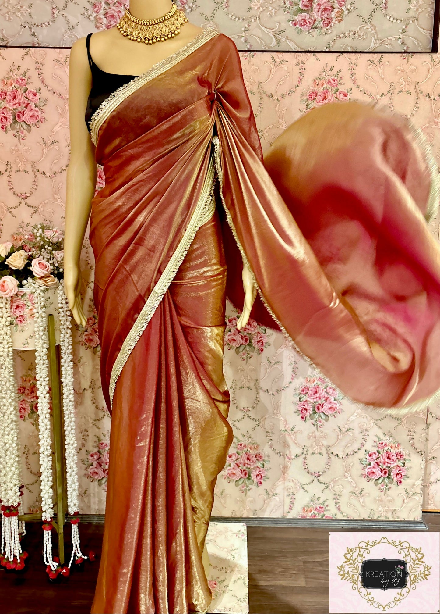 Hot Pink Metallic Shimmer Satin Banno Saree kreationbykj