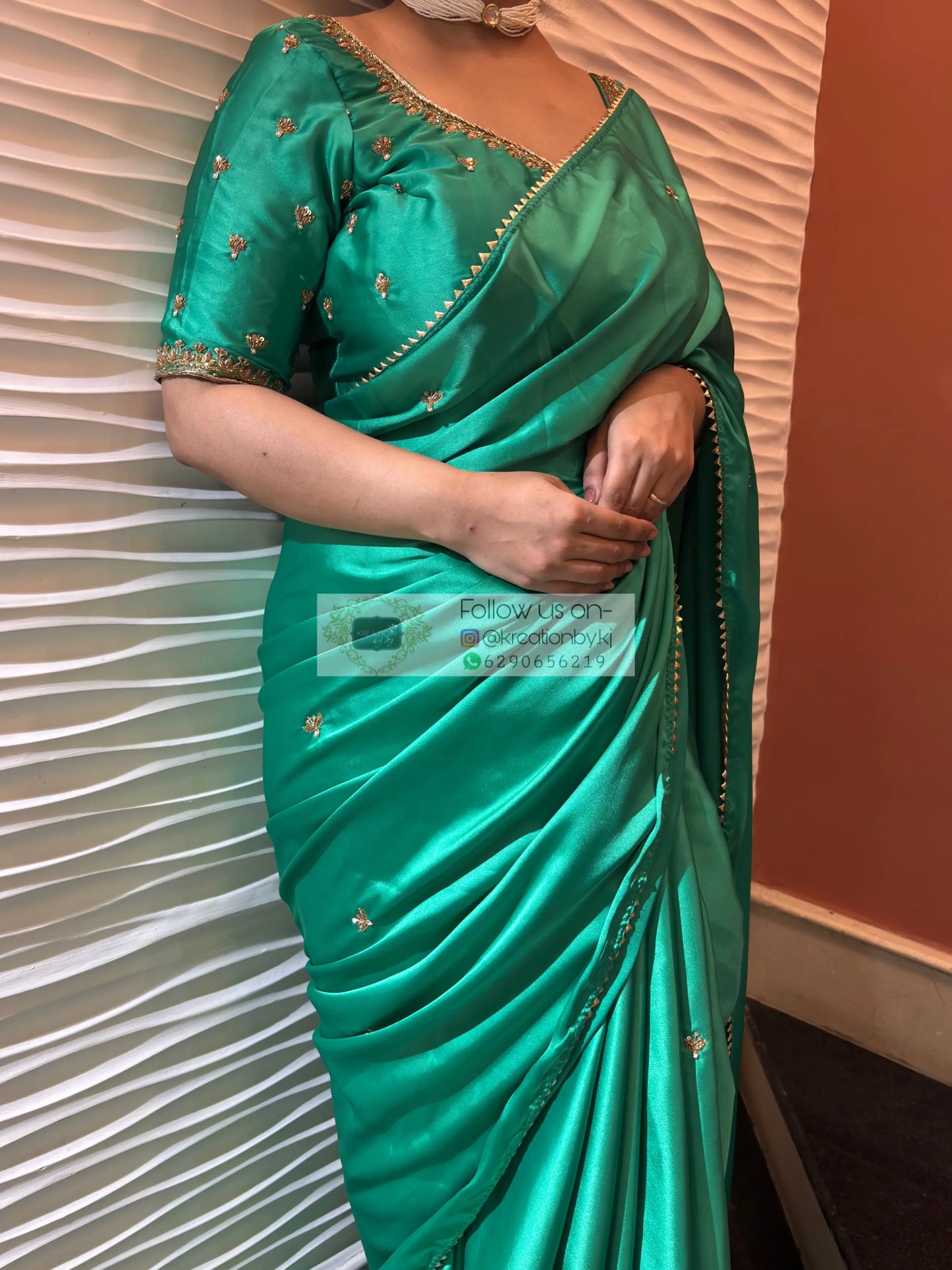 Jade Green Grace Satin Silk Saree - kreationbykj