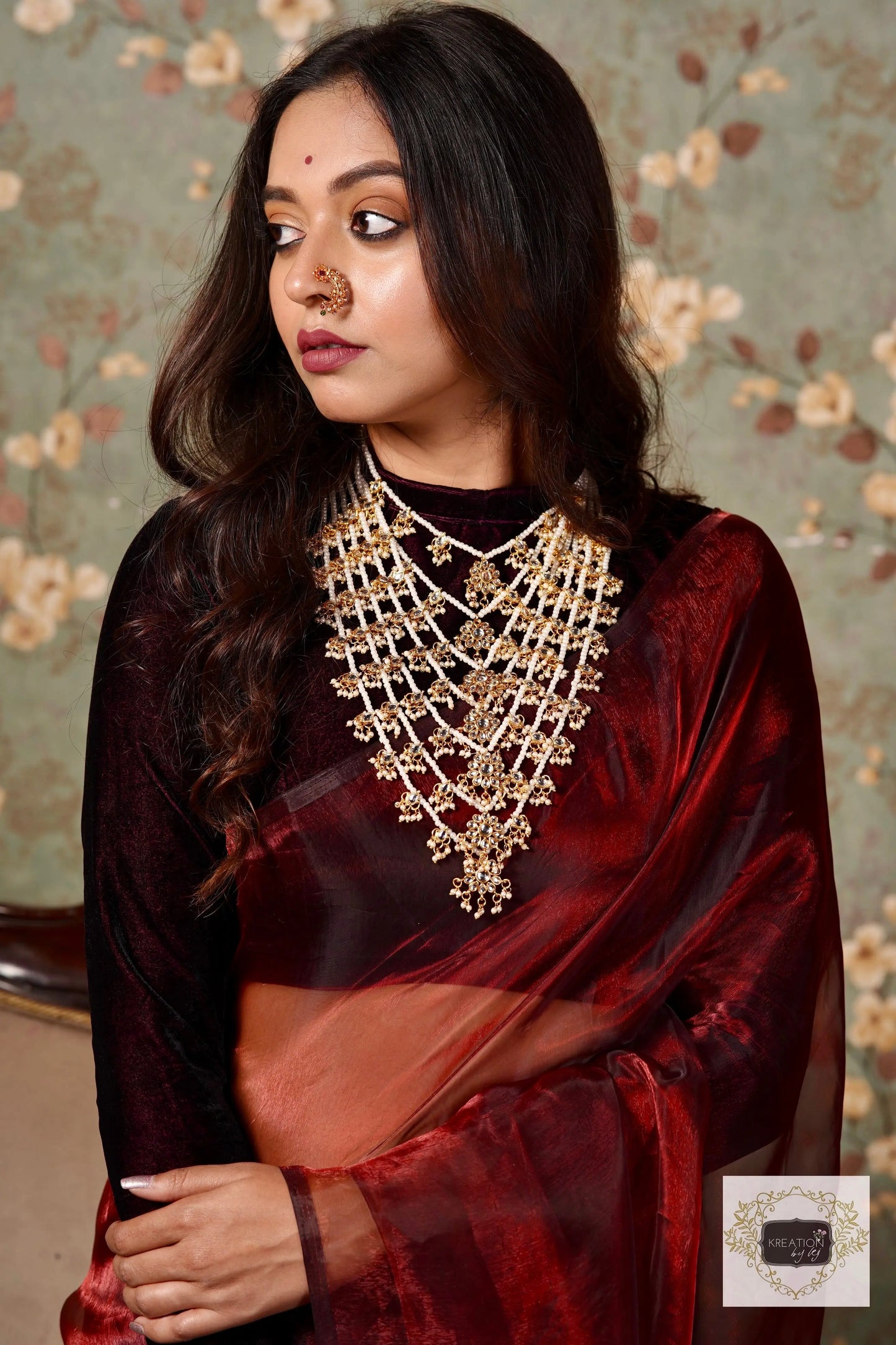 Maroon Glass Tissue Saree kreationbykj.in