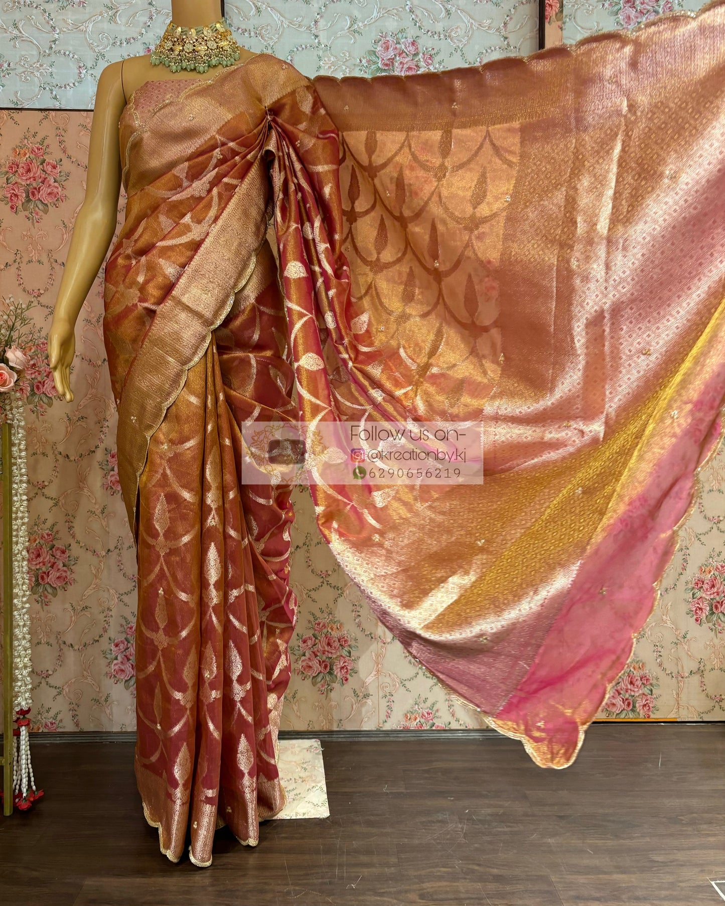 Pink Banarasi Tissue Piyali Saree For Wedding kreationbykj