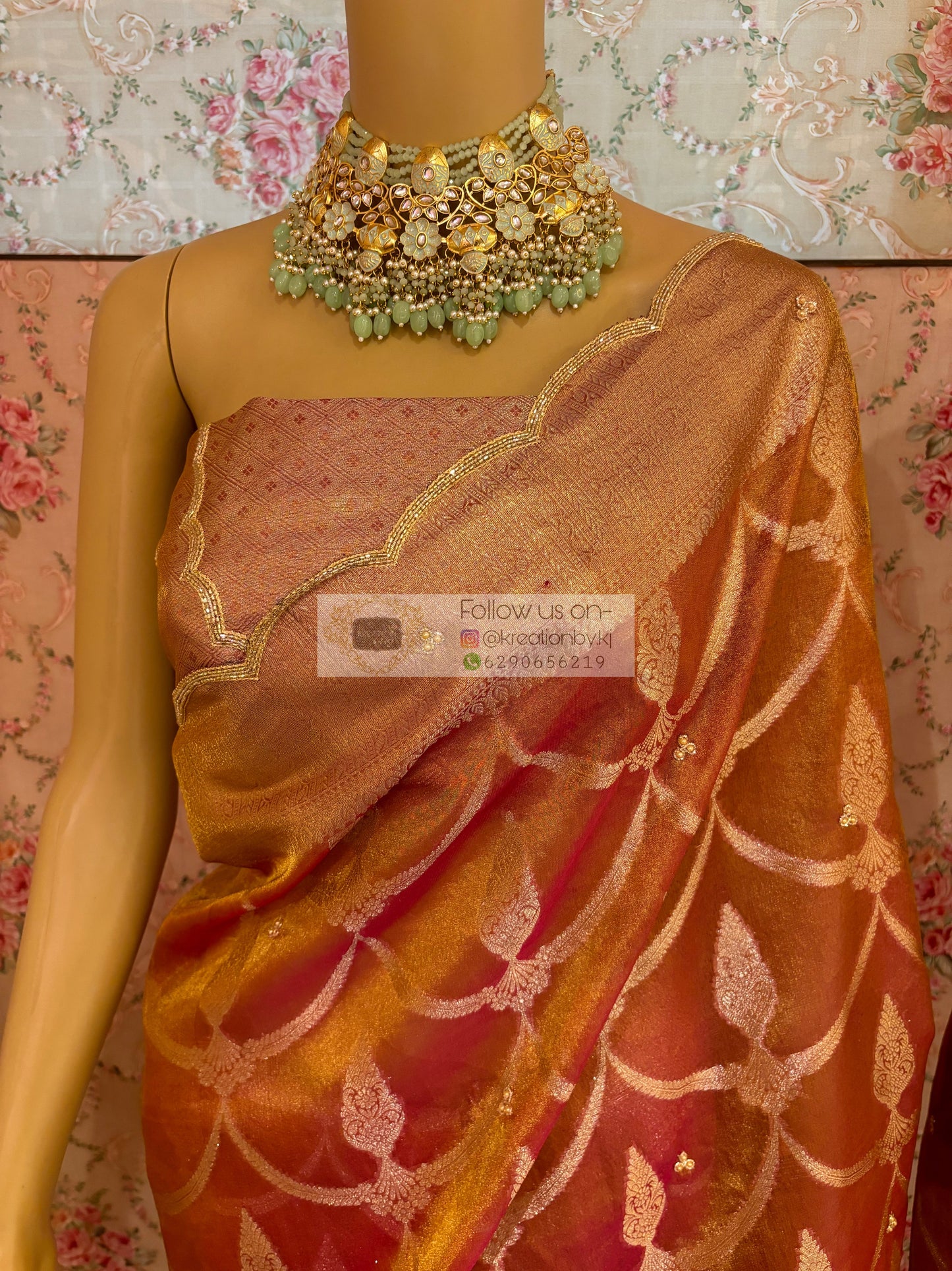 Pink Banarasi Tissue Piyali Saree For Wedding kreationbykj