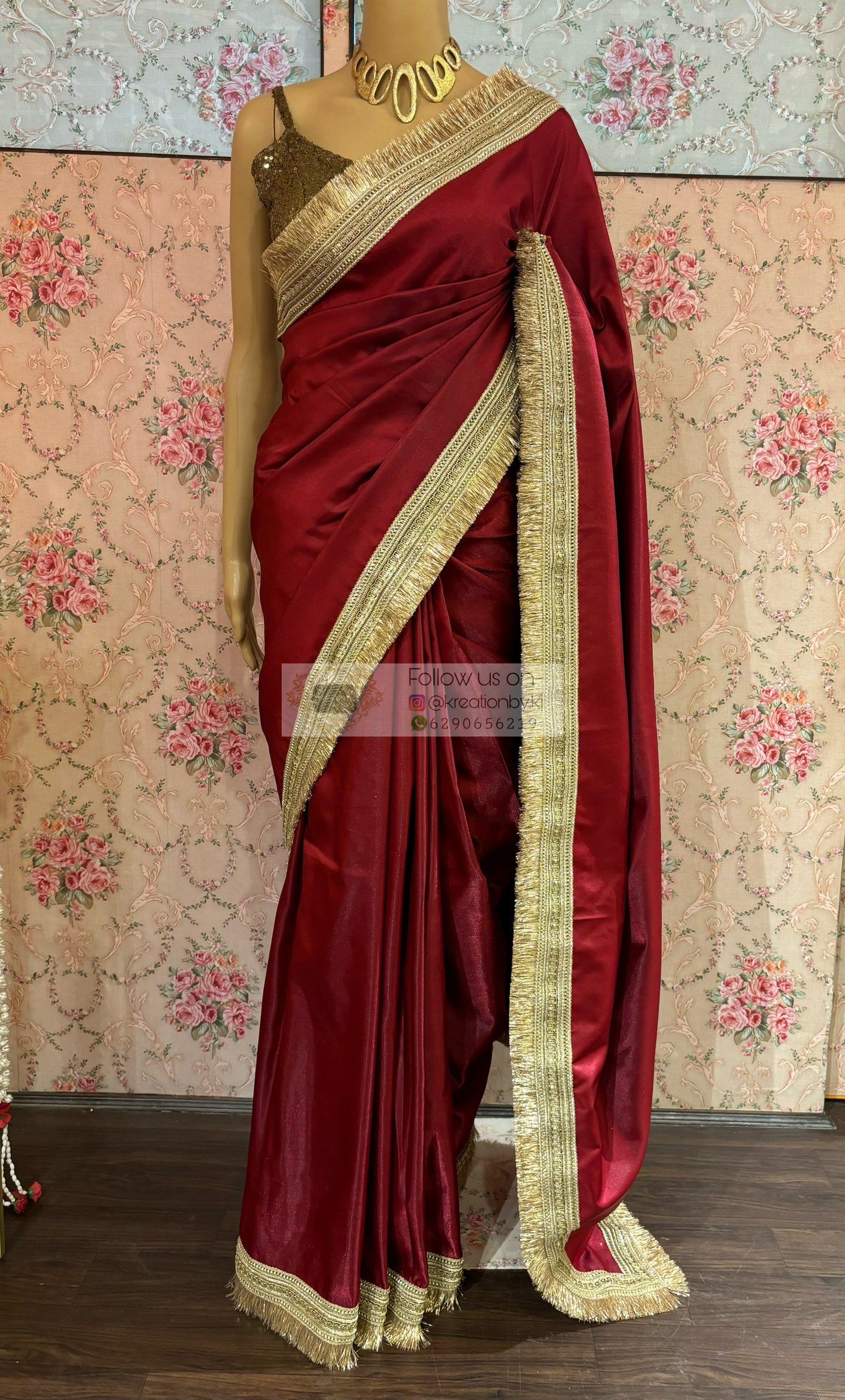 Maroon Silk Banno Saree kreationbykj