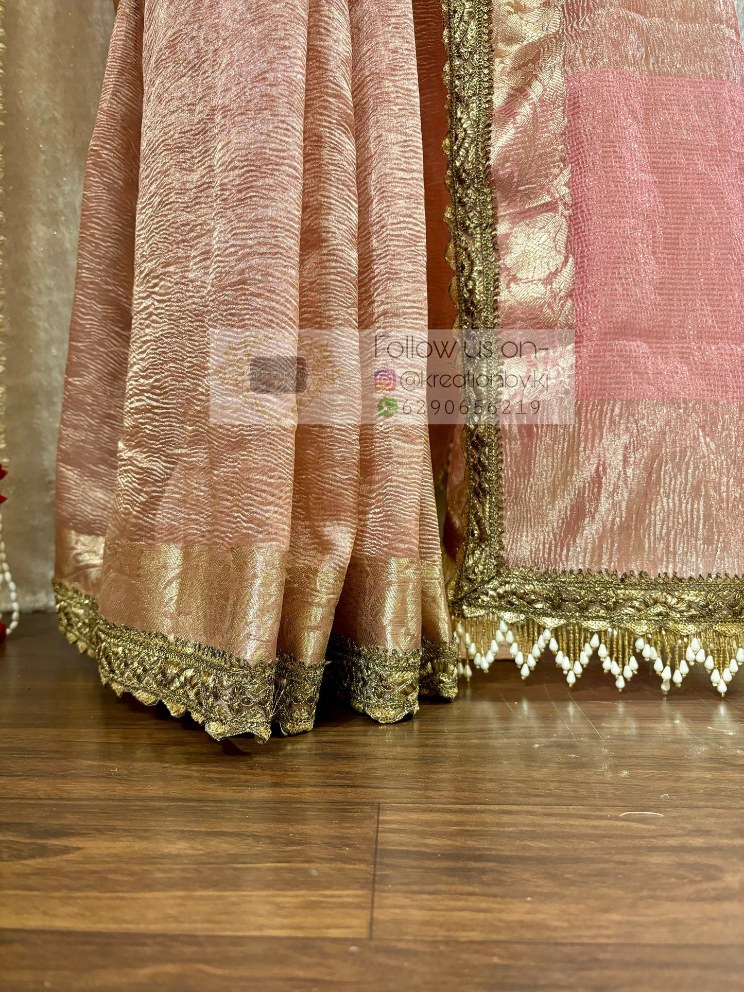 Onion Pink Designer Tissue Banarasi Saree kreationbykj