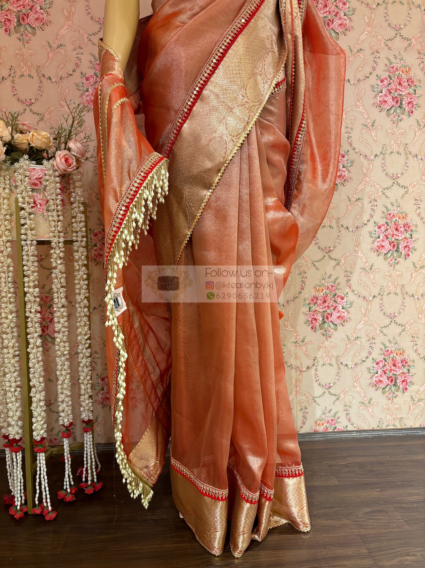 Peach Banarasi Tissue Saree kreationbykj