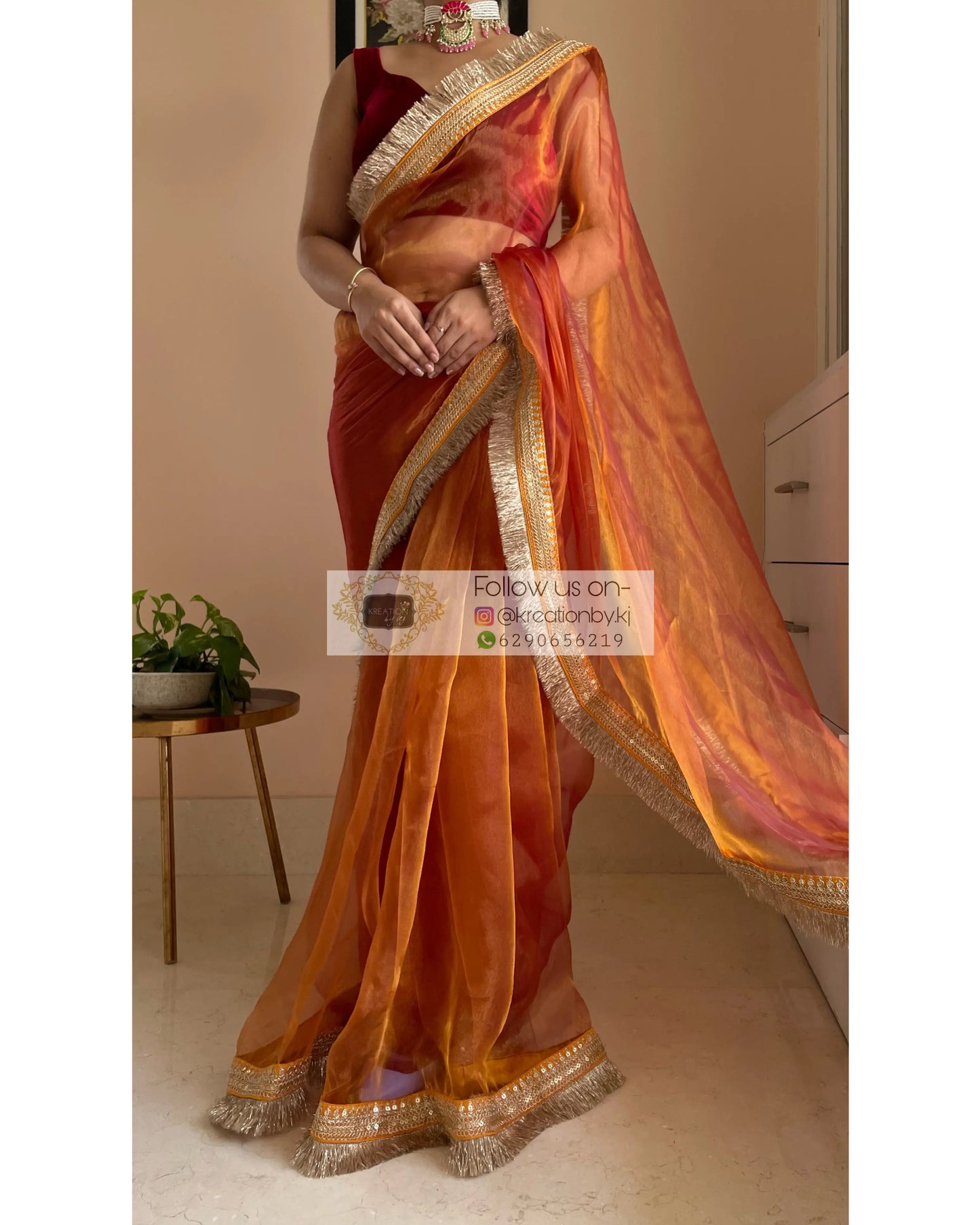 Molten Copper Glass Tissue Banno Saree kreationbykj