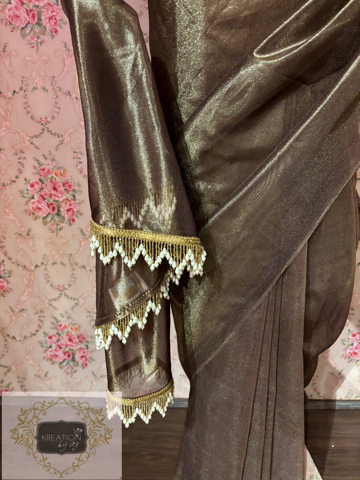 Gunmetal Tissue Net Cocktail Saree kreationbykj