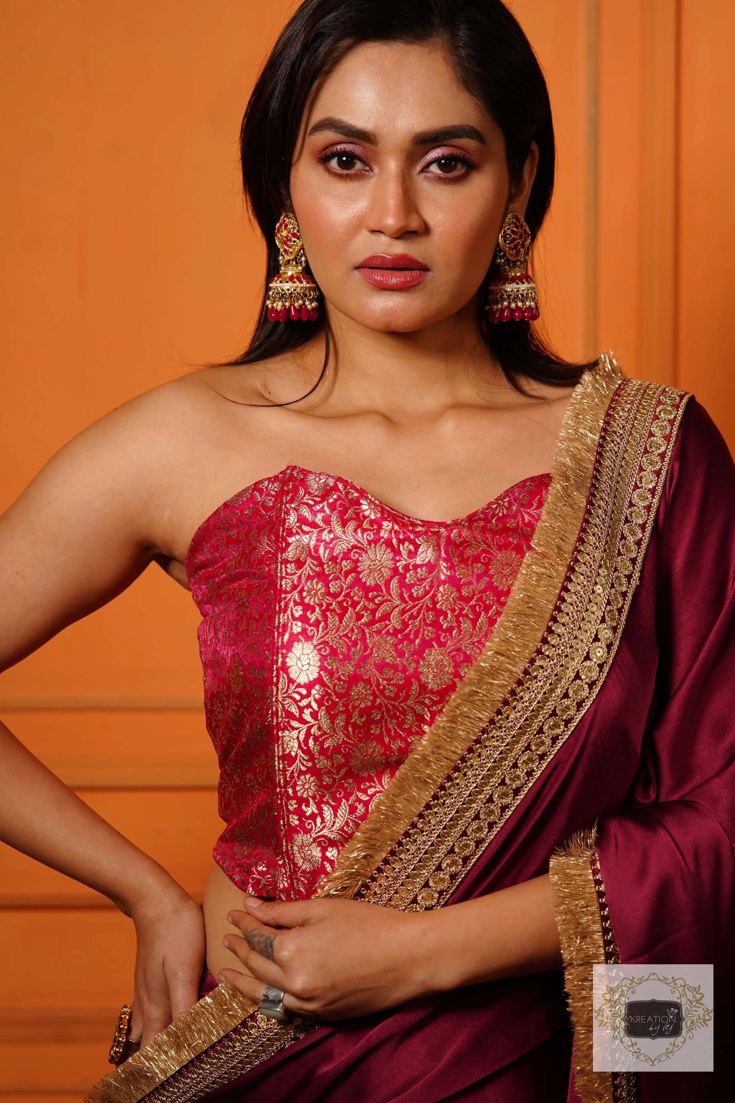 Fuchsia Pink Banarasi Brocade Fabric kreationbykj