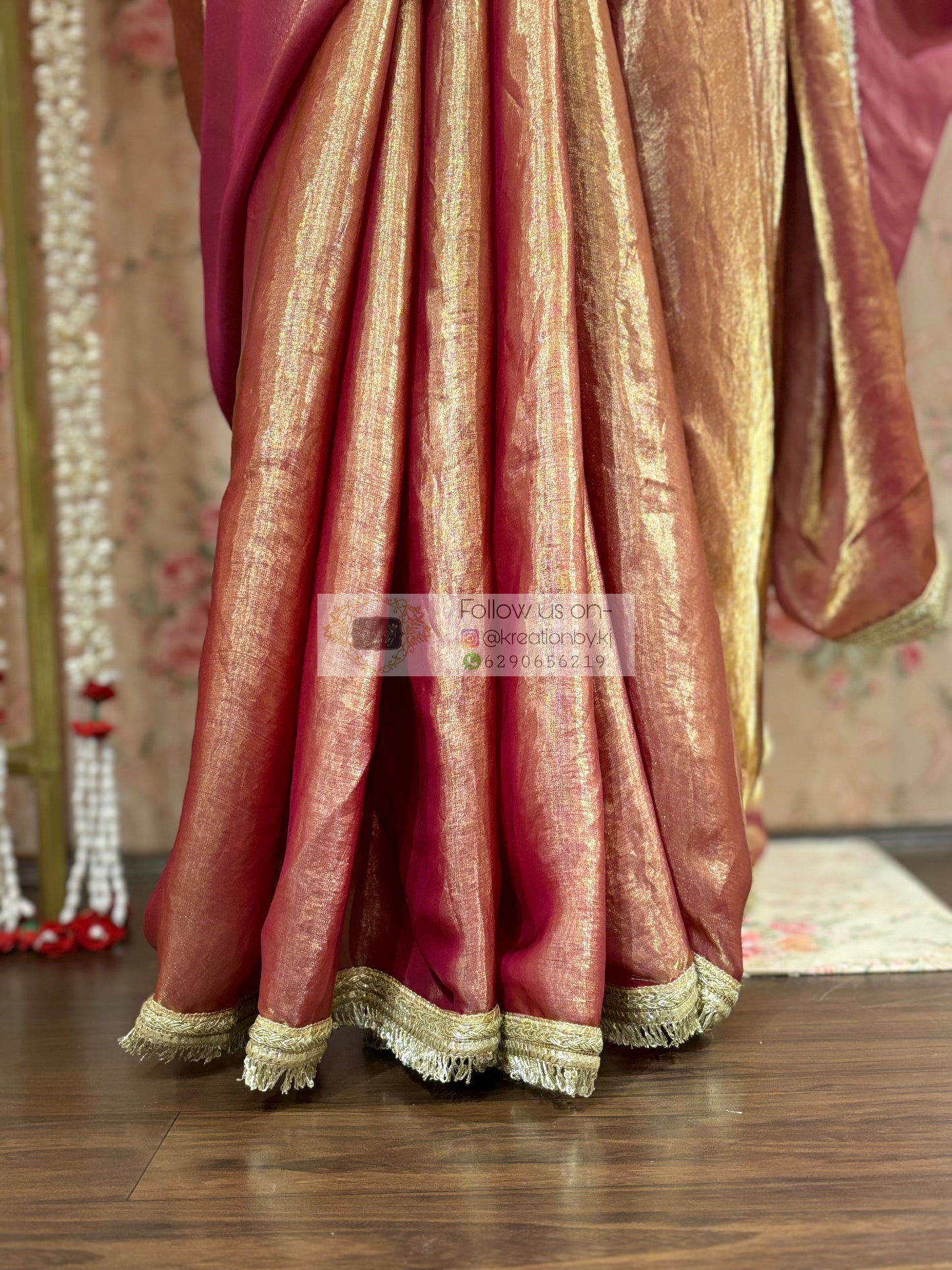 Hot Pink Metallic Shimmer Satin Banno Saree kreationbykj