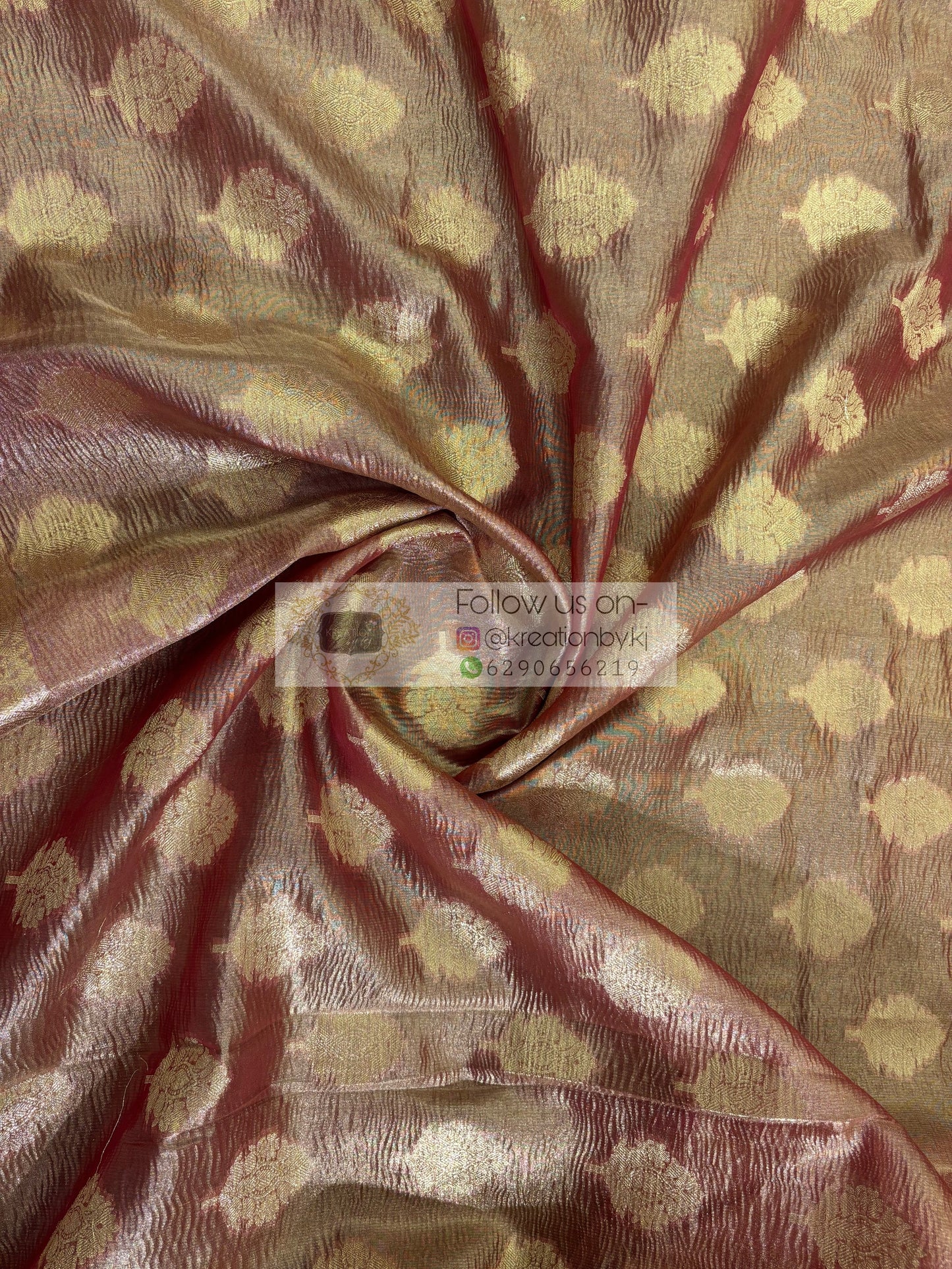 Dusty Mauve Banarasi Crushed Tissue Saree kreationbykj