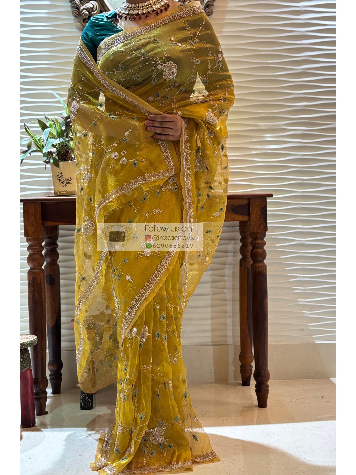 Luxe Golden Tissue Jaal Saree kreationbykj