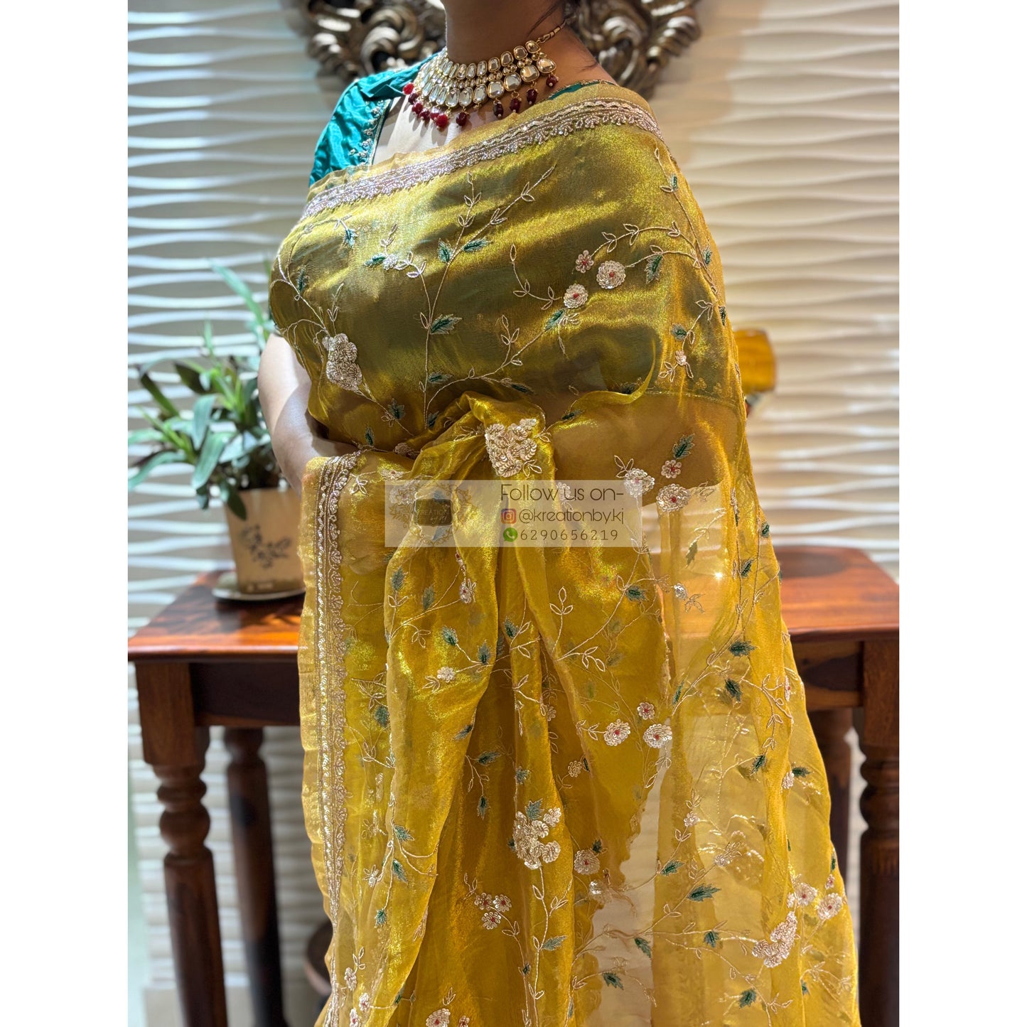 Luxe Golden Tissue Jaal Saree kreationbykj