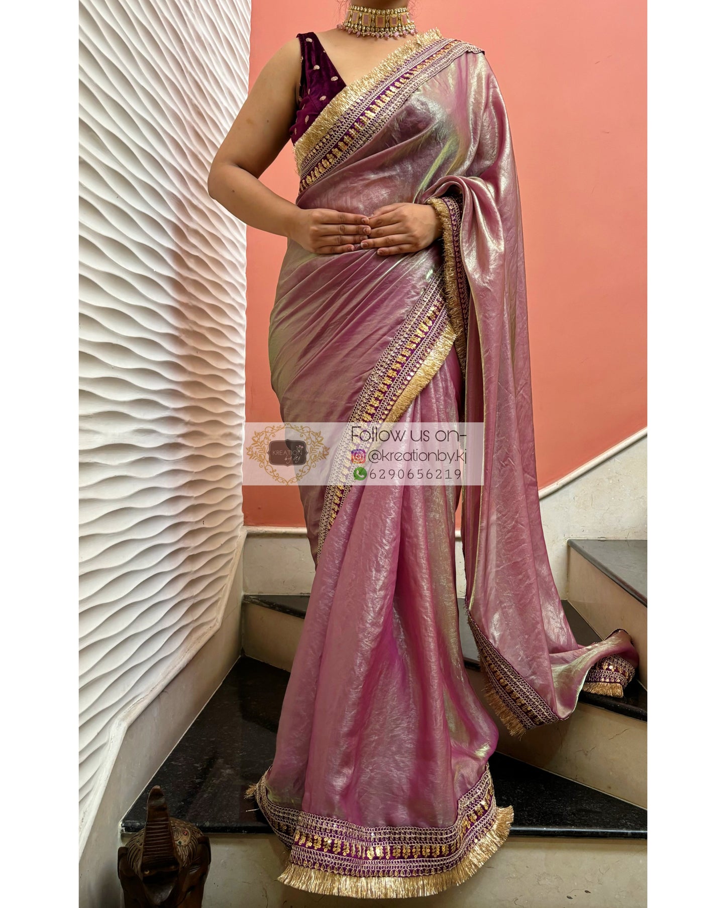 Mauve Metallic Shimmer Satin Banno Saree kreationbykj
