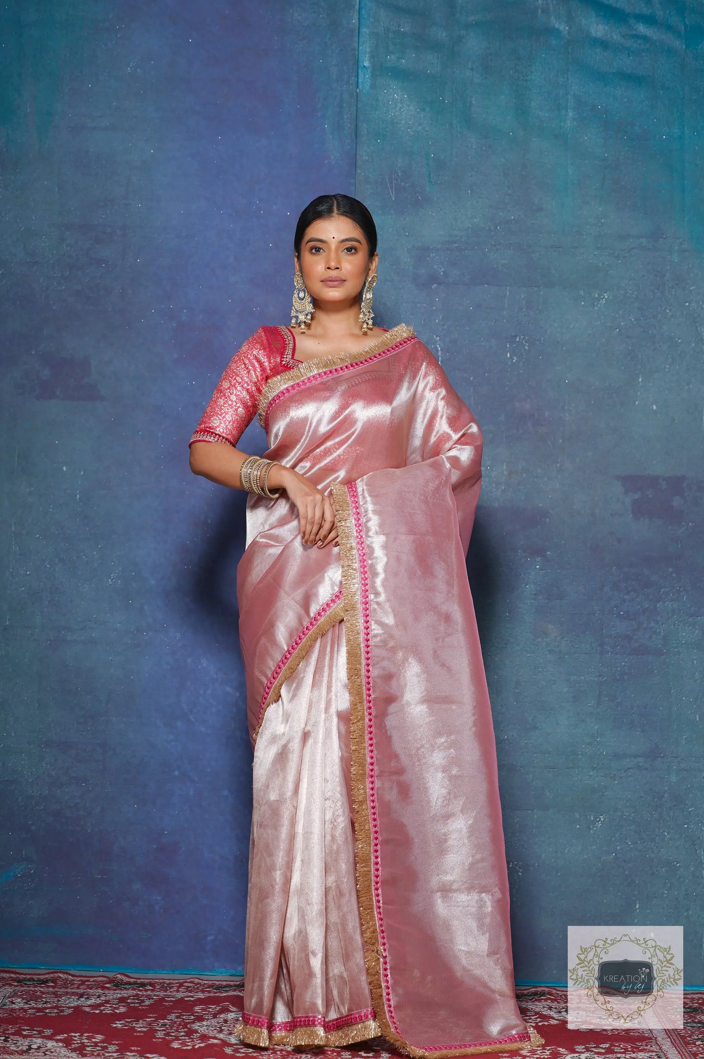 Pink Tissue Banno Saree for Festive Look kreationbykj