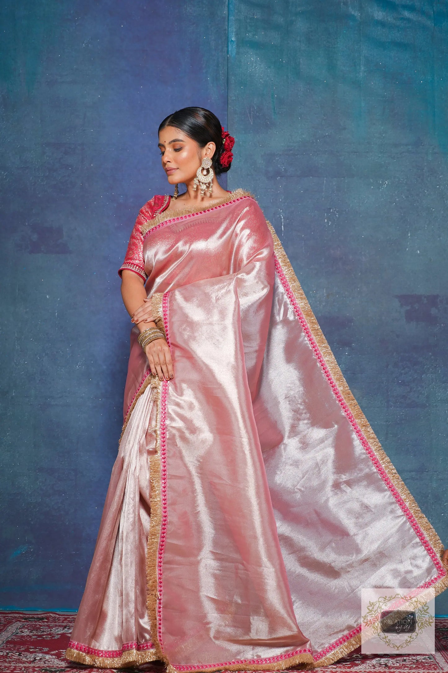 Pink Tissue Banno Saree for Festive Look kreationbykj