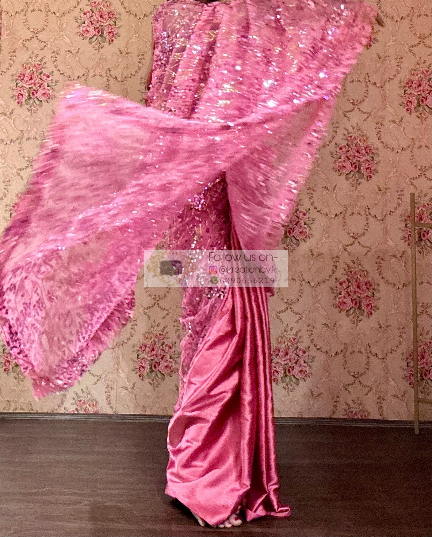 Pink Mermaid Sequin Partywear Saree kreationbykj