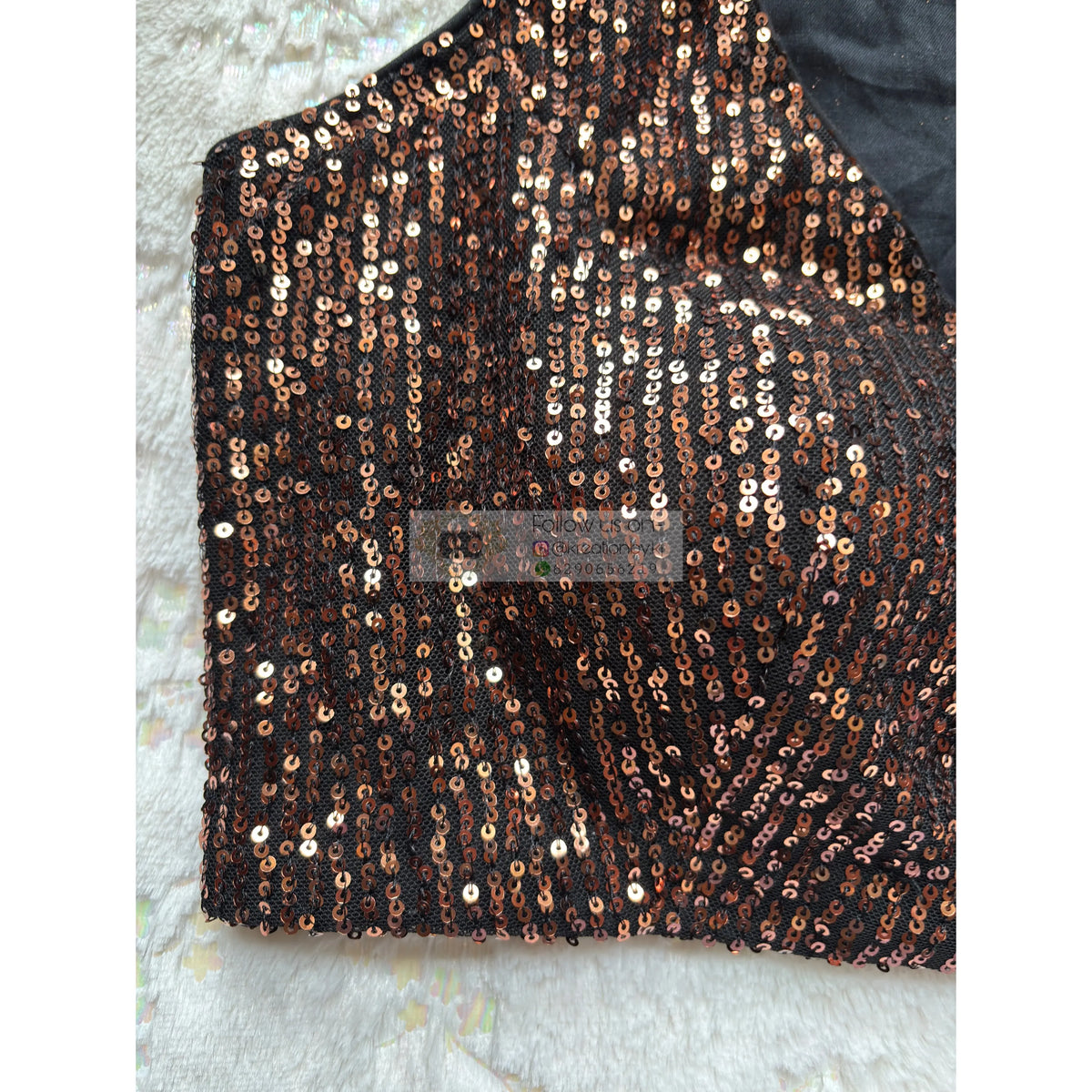 Golden Black Sequin Halter Neck Blouse