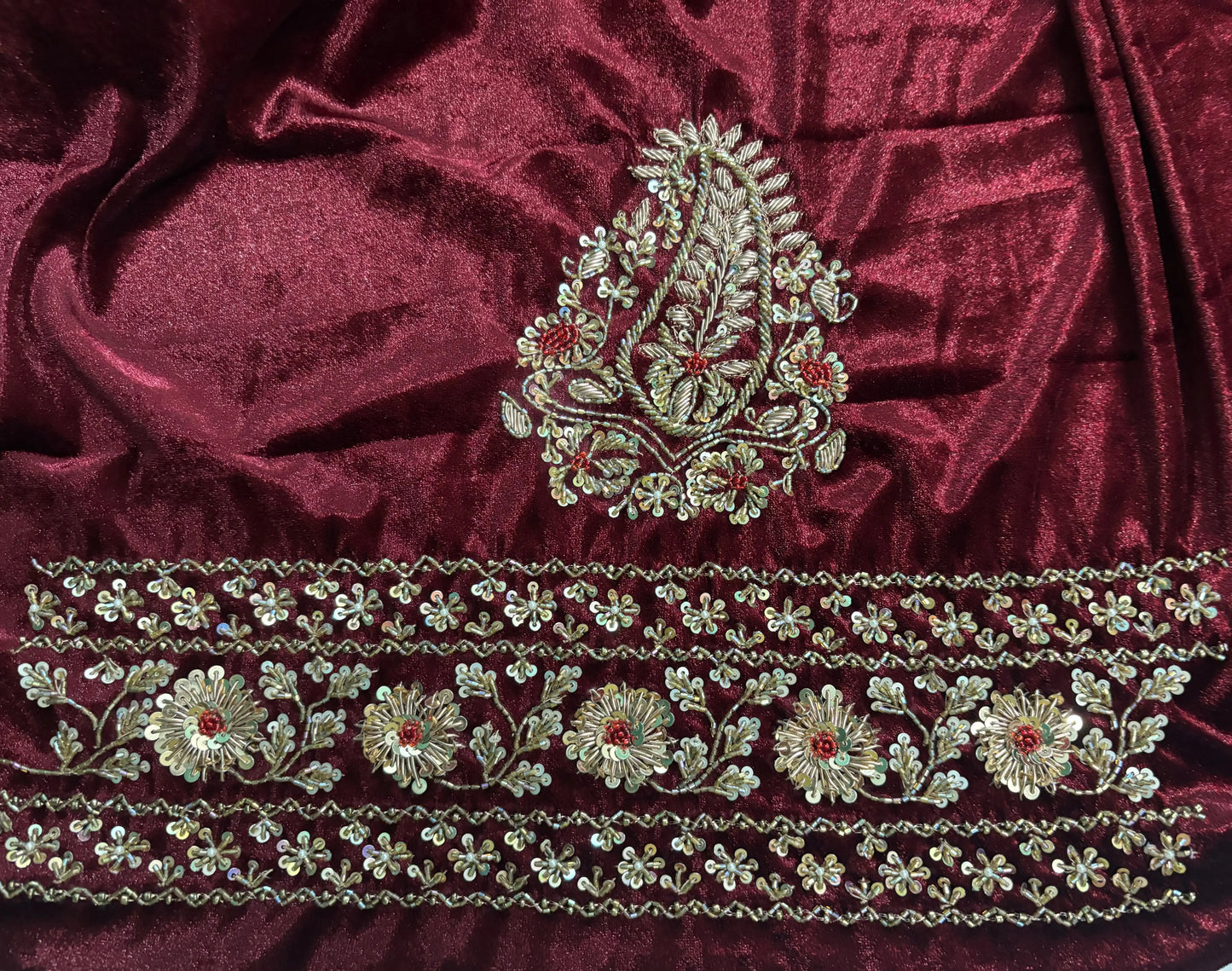 Burgundy Velvet Prajoti Saree kreationbykj.in