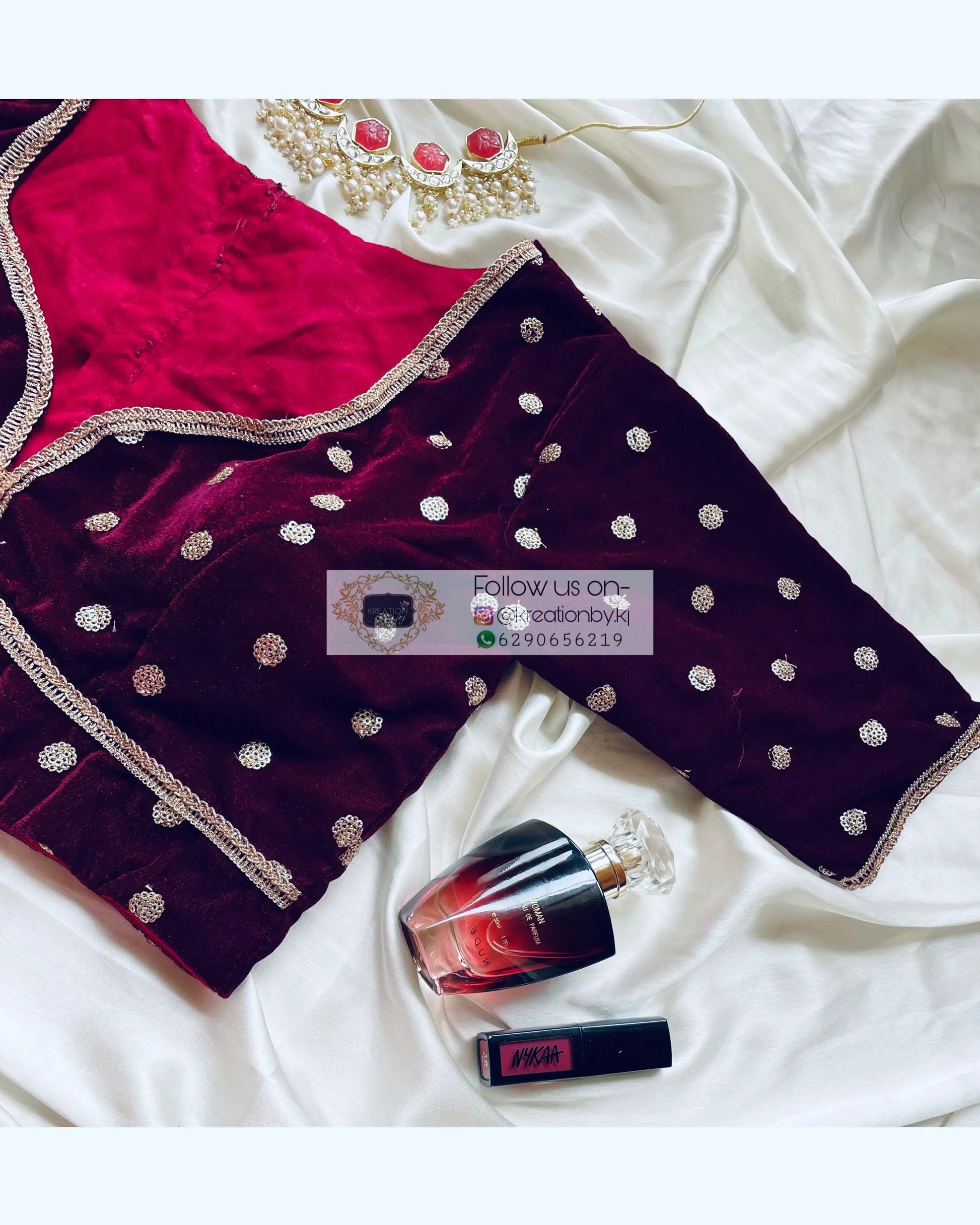 Plum Velvet Deep Neck Blouse kreationbykj