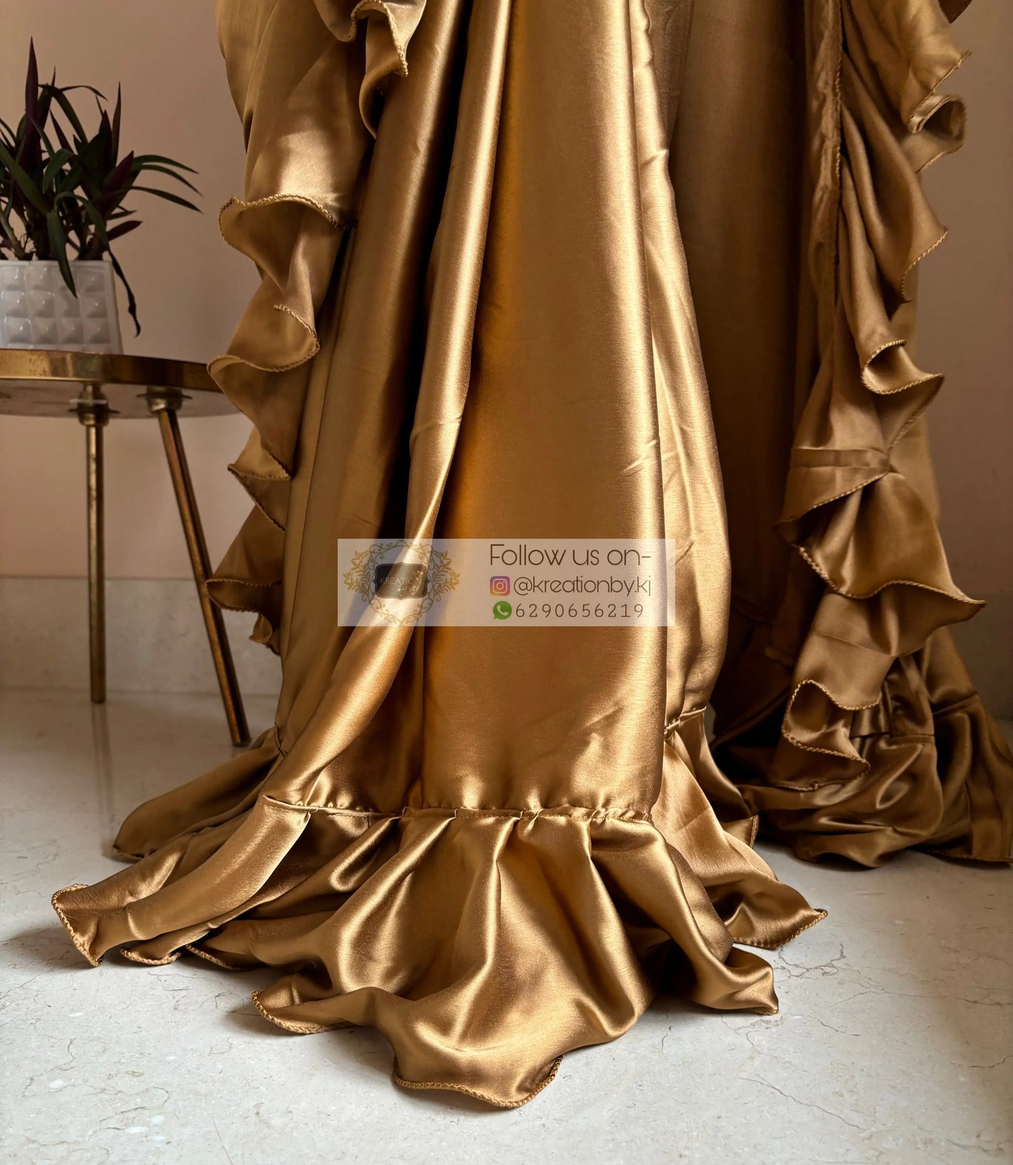 Golden Brown Ruffle Saree kreationbykj
