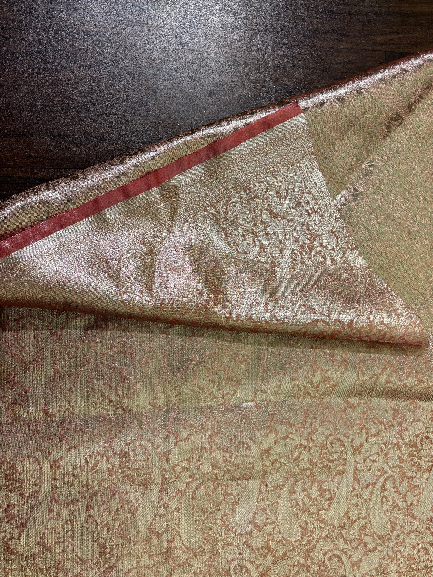 Peach Rose Designer Banarasi Tissue Silk Saree kreationbykj