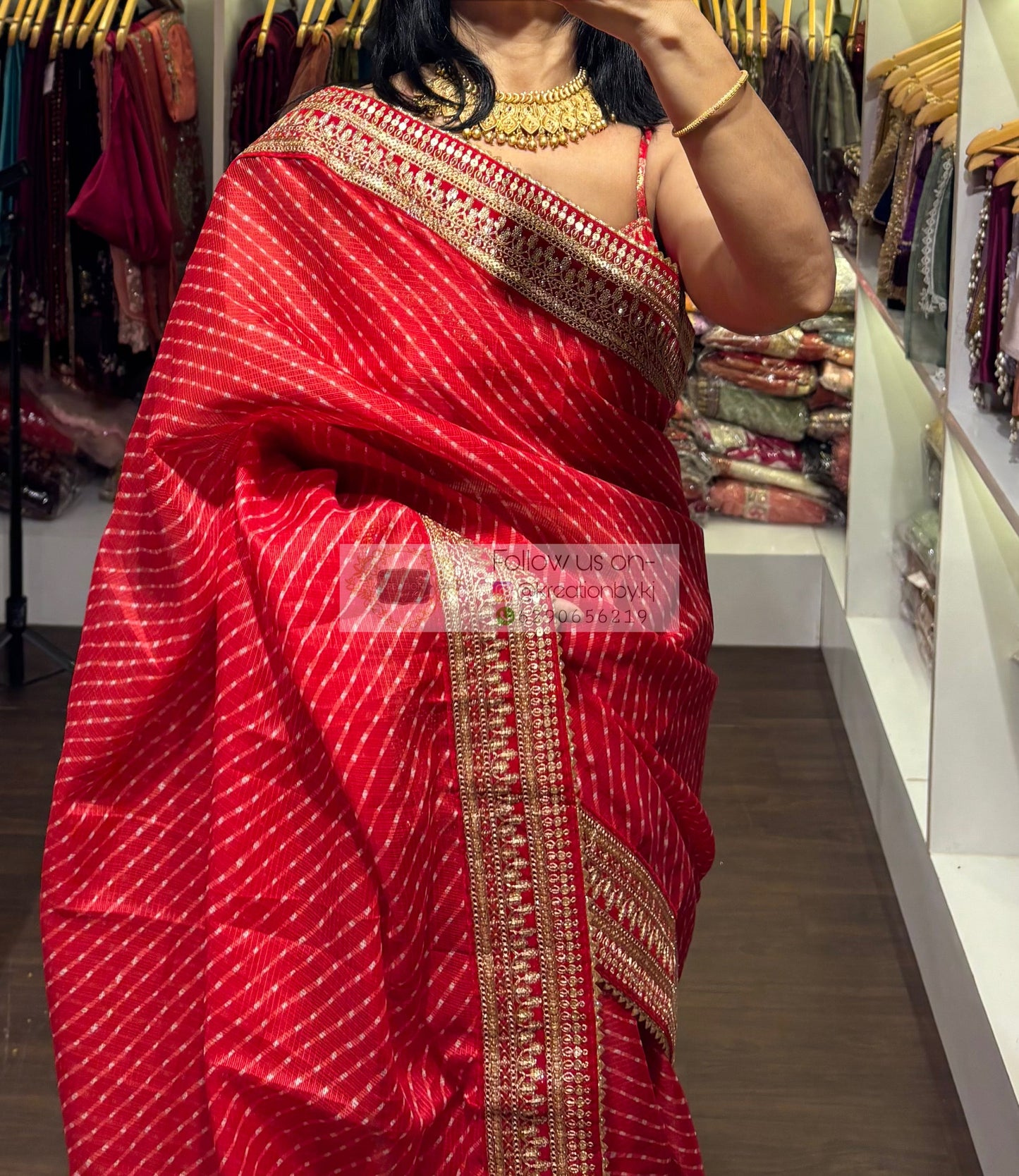 Red Kota Saree with Red Border for Wedding kreationbykj