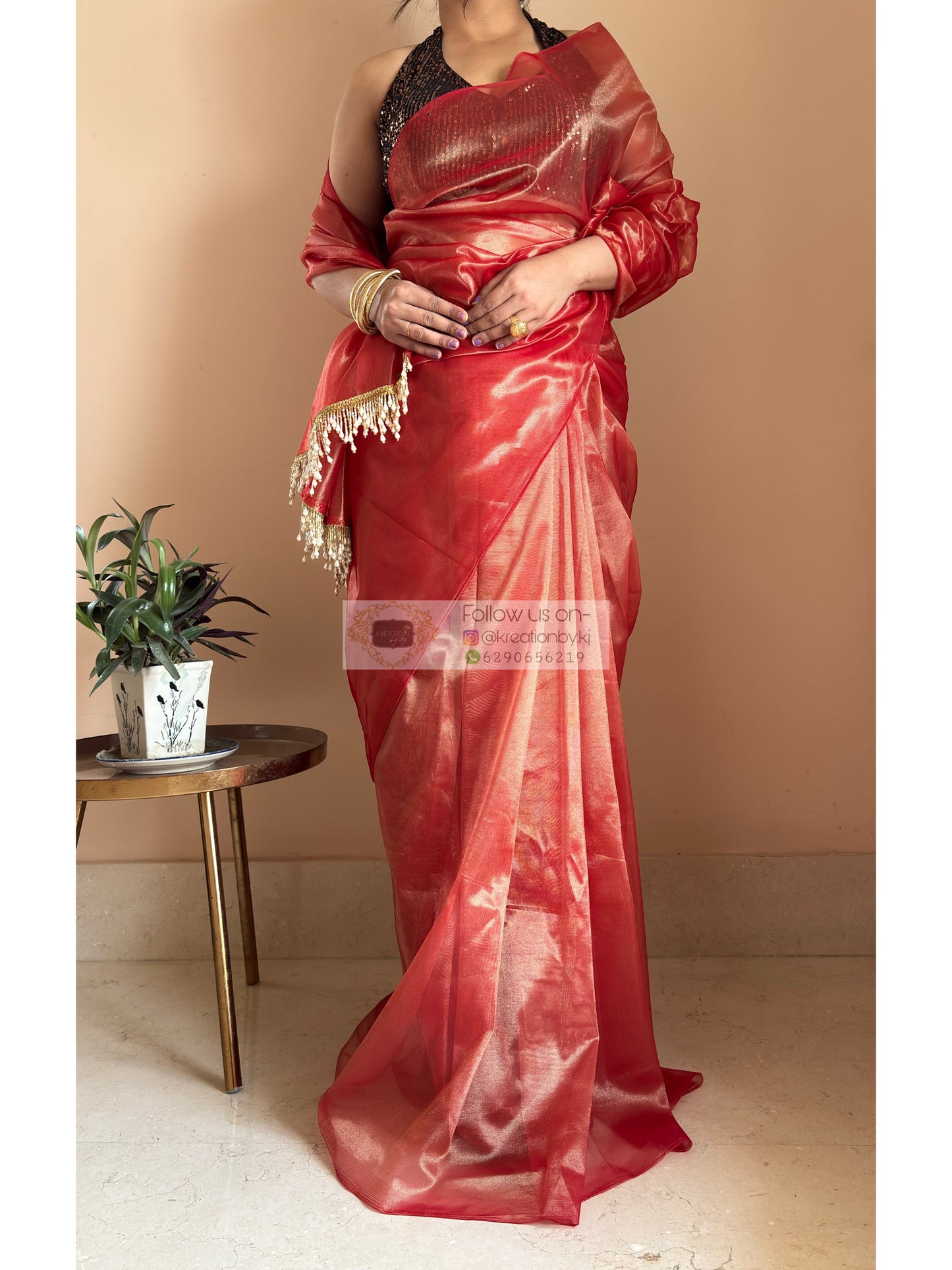 Sunset Orange Tissue Net Saree kreationbykj