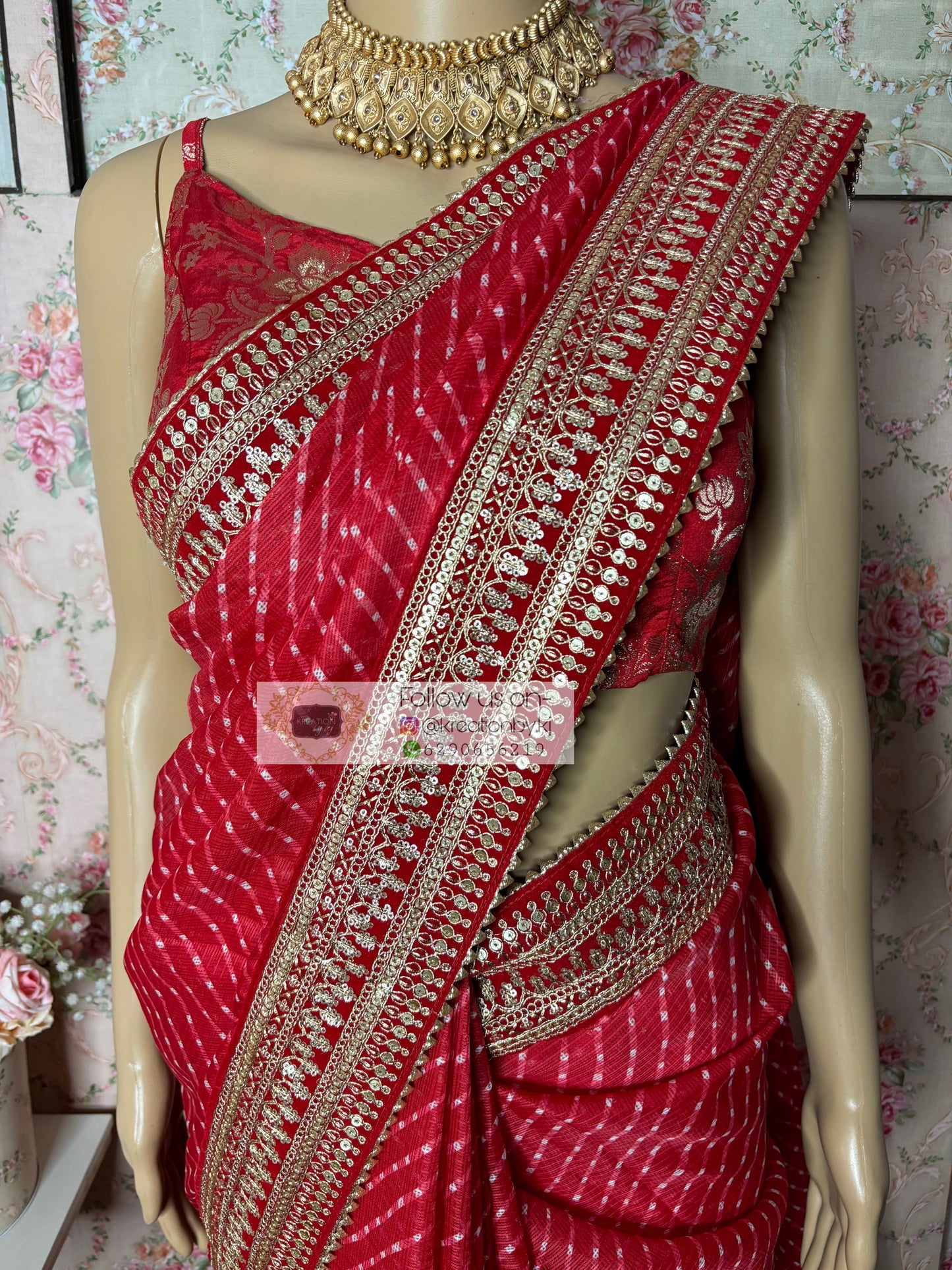 Red Kota Saree with Red Border for Wedding kreationbykj
